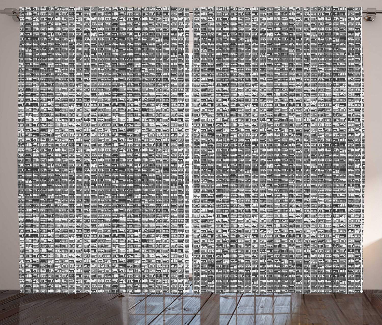 Ambesonne Urban Themed Curtains - Modern Monochrome Crowded Building Design for Living Room & Bedroom, 2 Panel Set (108