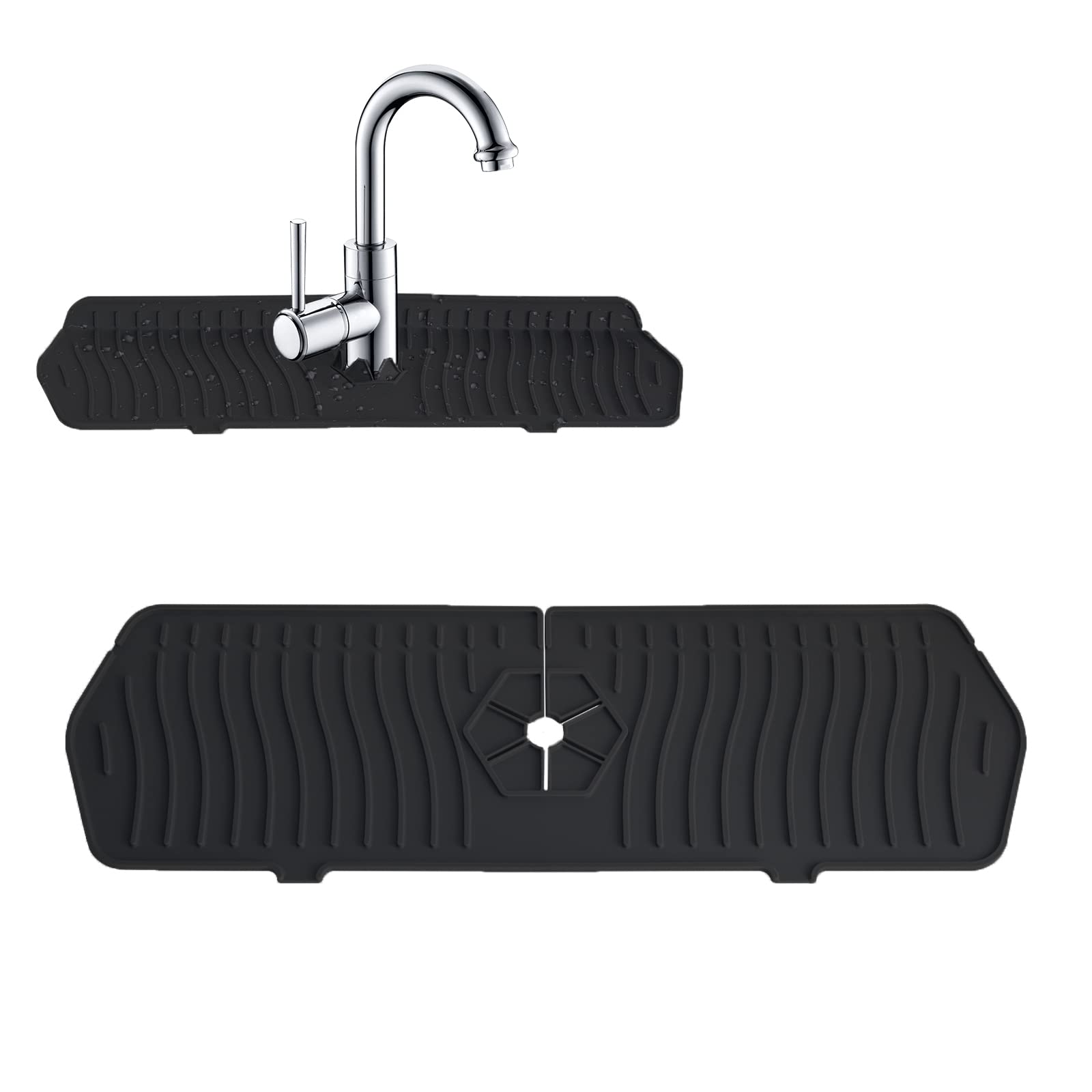 Premium Silicone Sink Splash Guard Mat - Drip Catcher Tray for Kitchen Faucet | Non-Slip Water Protector for Countertops | Perfect for Cooking, Washing Dishes & Keeping Kitchen Dry (Black)
