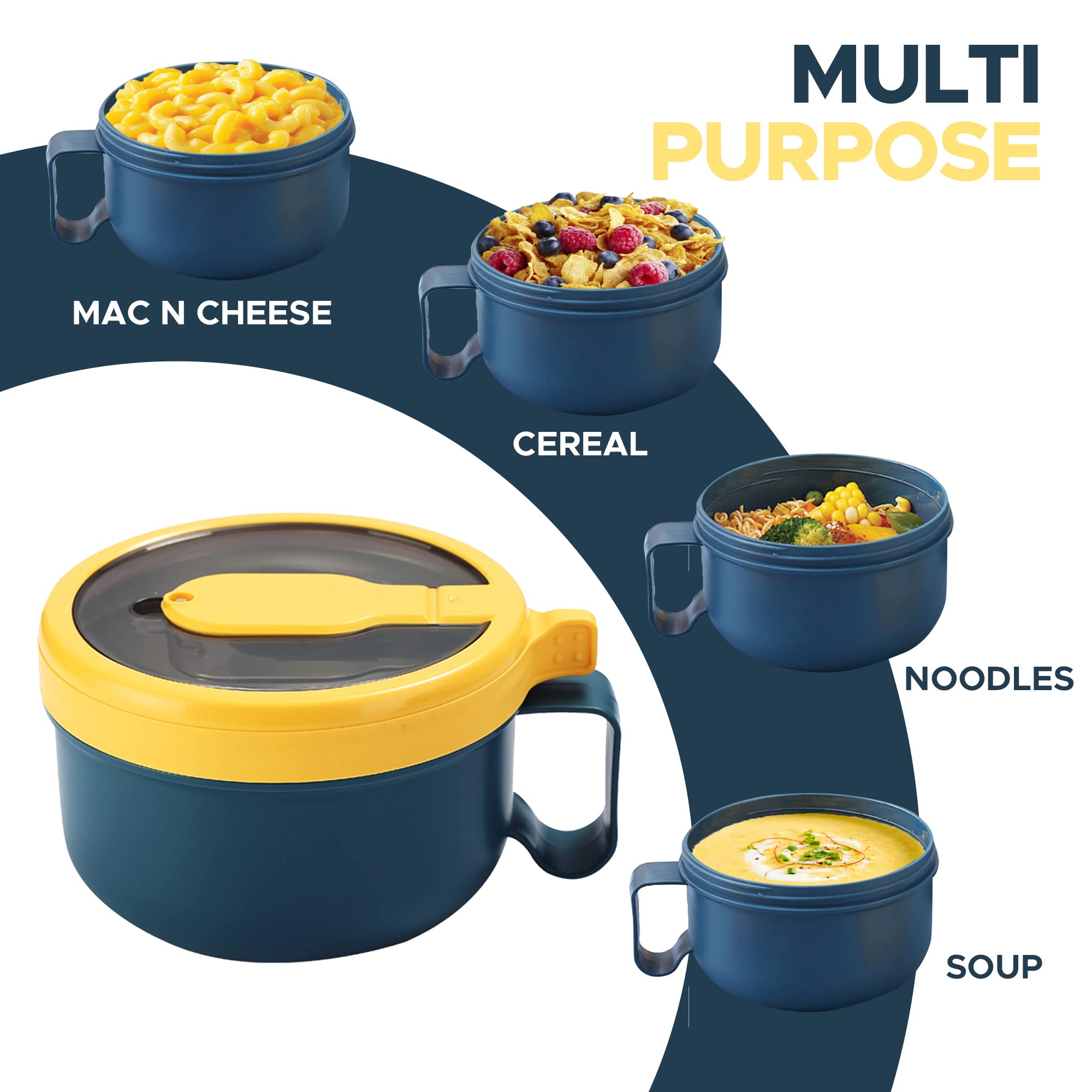 Microwave Safe Ramen Bowl Set with Lid & Chopsticks - BPA-Free Noodle & Soup Cooker for Instant Meals - Perfect for Office, College Dorm & Quick Home Cooking (Green & Yellow) - Ideal for Ramen, Soup, Oatmeal & Microwave Meal Prep
