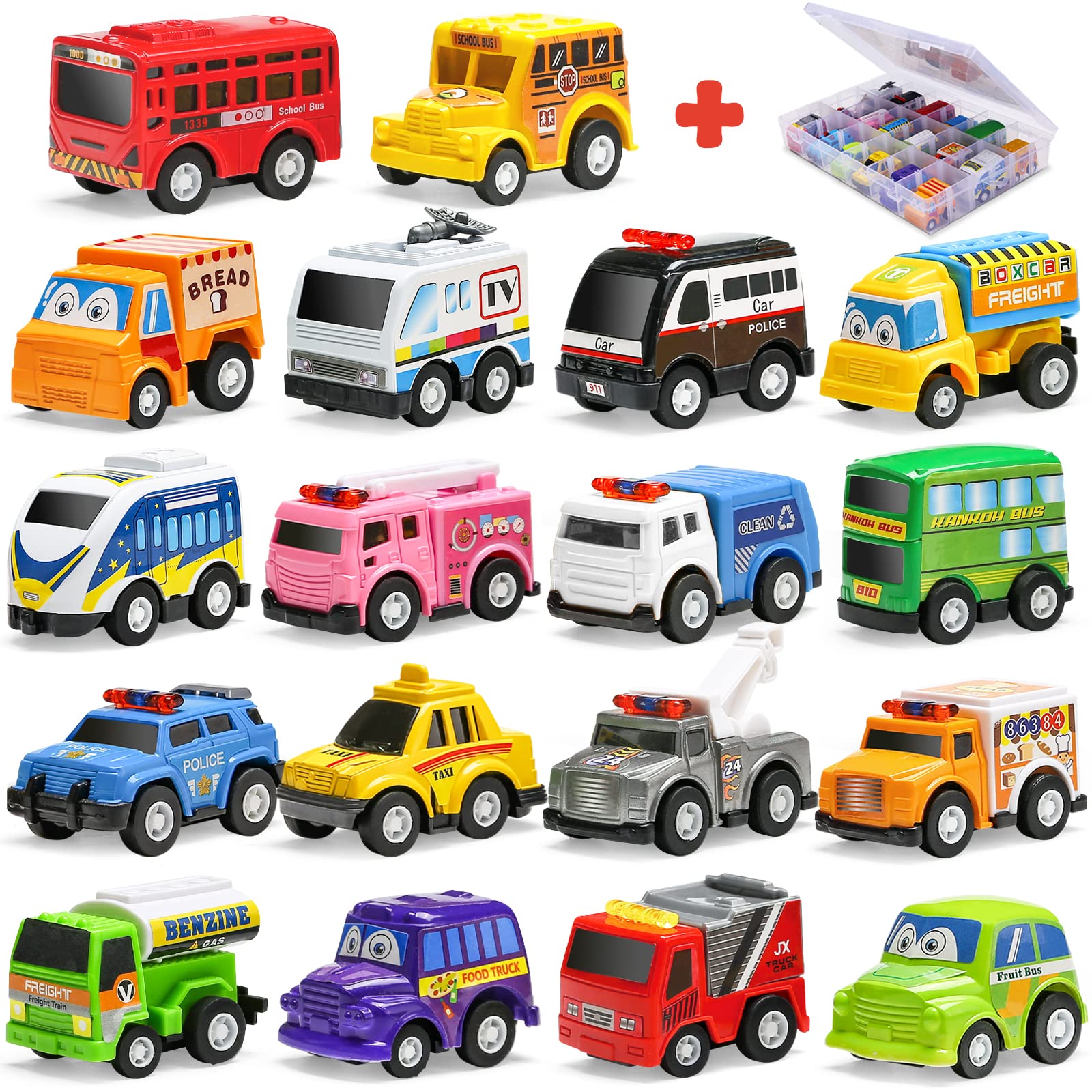 18 Pack Pull Back Car Toys for Kids with Storage Box - Mini Vehicle Set for Boys & Girls - Great for Birthday Gifts, Party Favors & Playtime Fun (Perfect for Indoor Racing, Pretend Play & Toy Car Collections)