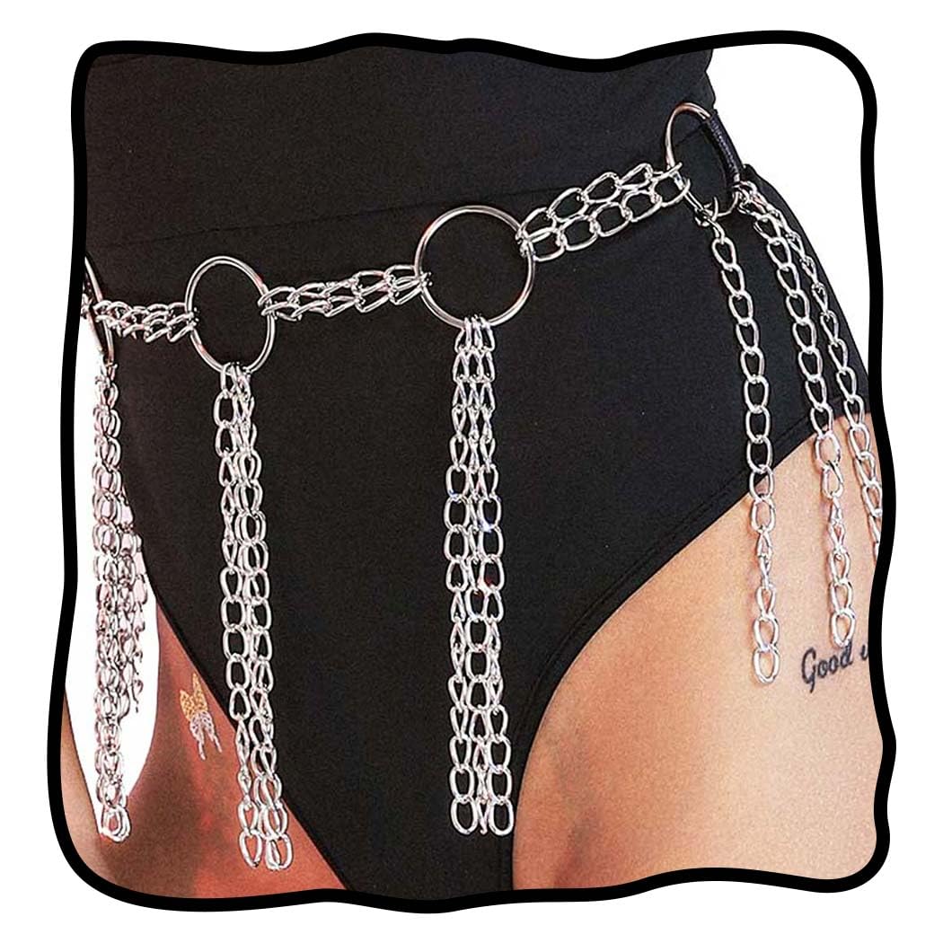 NICUTE Punk Leather Waist Chain for Women - Gothic Body Jewelry Accessories, Black Leather Belt for Waist, Edgy Fashion Statement (Perfect for Concerts, Raves, Halloween & Gothic Outfits) - 6 Pack