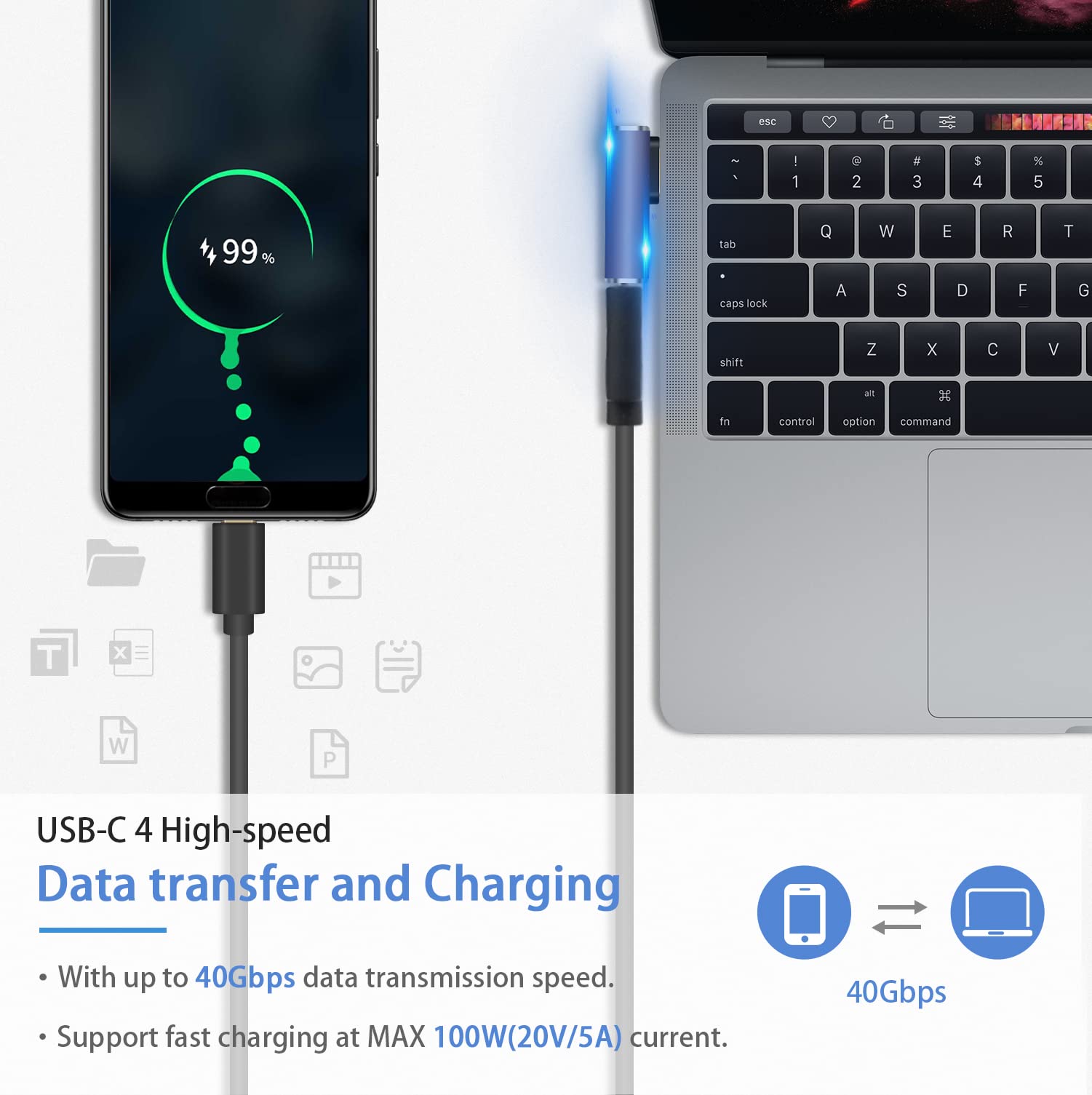 Duttek 90 Degree USB C Adapter 40Gbps (2 Pack) - Thunderbolt 3/4 Compatible, Supports 8K@60Hz & 100W Fast Charging - Perfect for MacBook Pro, iPad Pro, Dell XPS & Other USB-C Devices