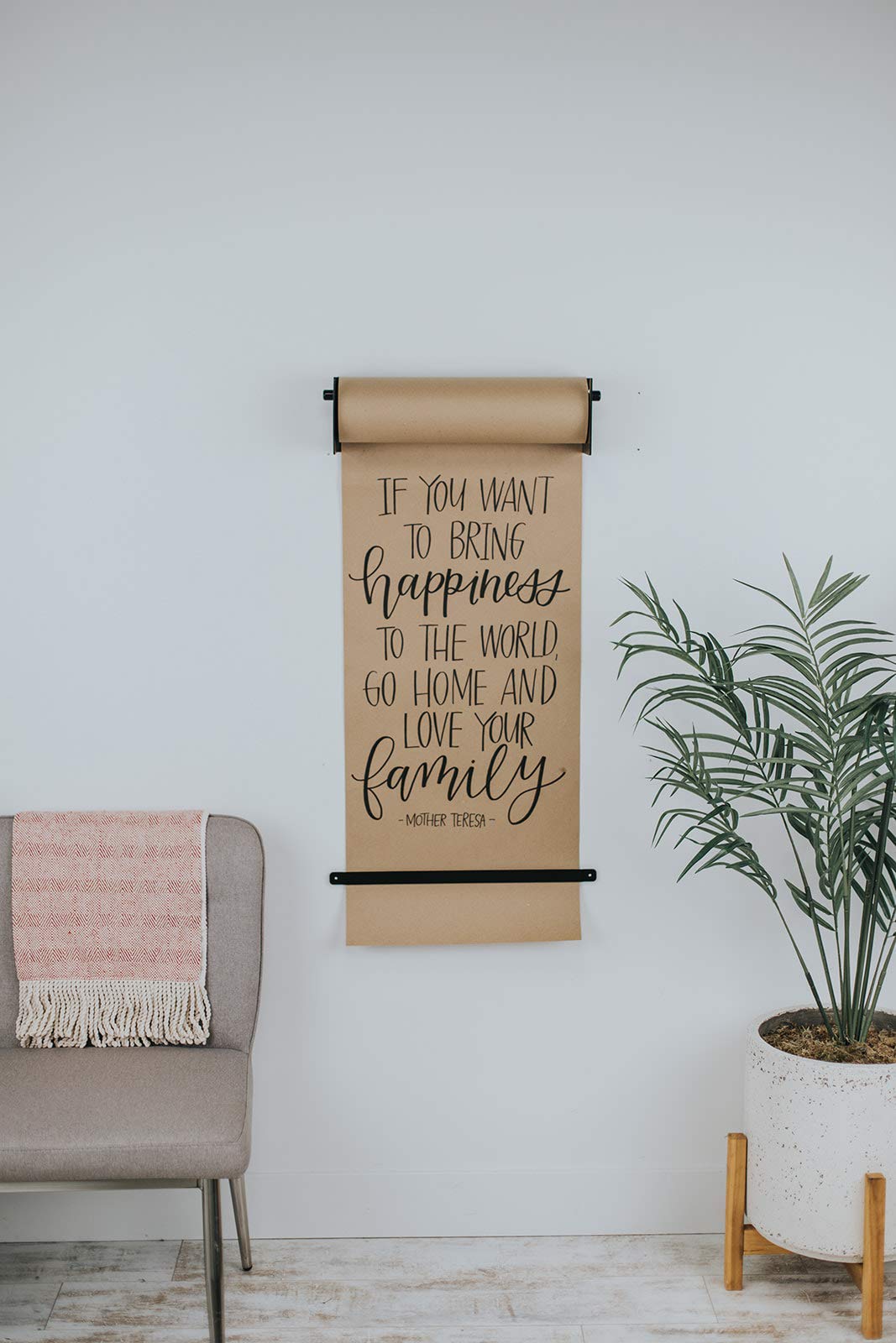 Roller Kraft Paper Roll Display - 18 Inch Black Wall Decor for Kitchen & Farmhouse - Includes 1 Kraft Paper Roll - Perfect for Art Walls, Memo Boards & Creative DIY Projects