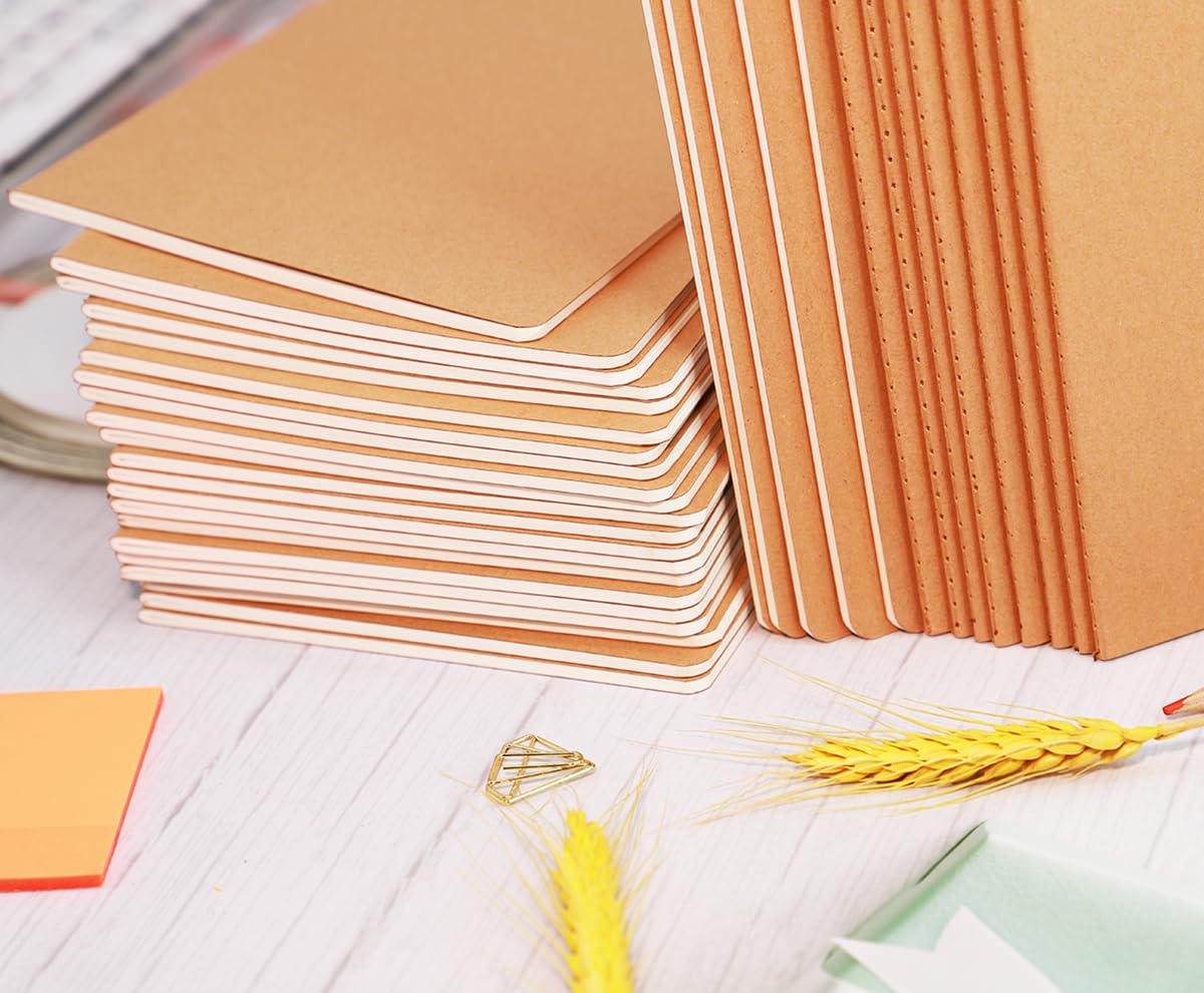 48-Pack A5 Lined Notebooks Bulk - Kraft Cover, College Ruled Paper, 60 Pages, 8.3”x5.5” - Travel Journals, Composition Books, School Supplies & Office Notebooks for Students, Professionals & Daily Planning