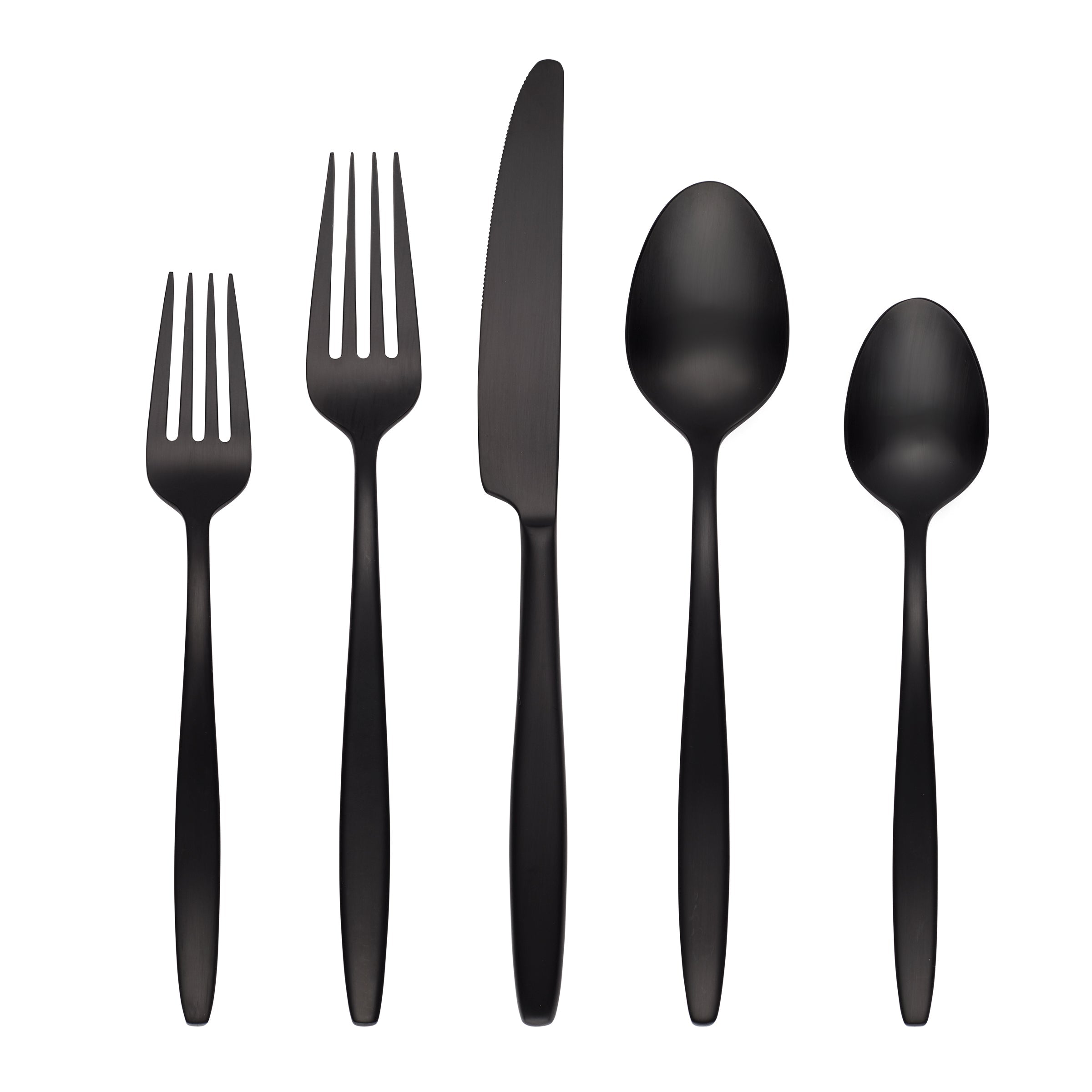Premium Nylah Black Satin 20-Piece Flatware Set - Stainless Steel Silverware Set for 4, Modern Elegant Cutlery Set for Dining, Wedding, Party & Home Decor