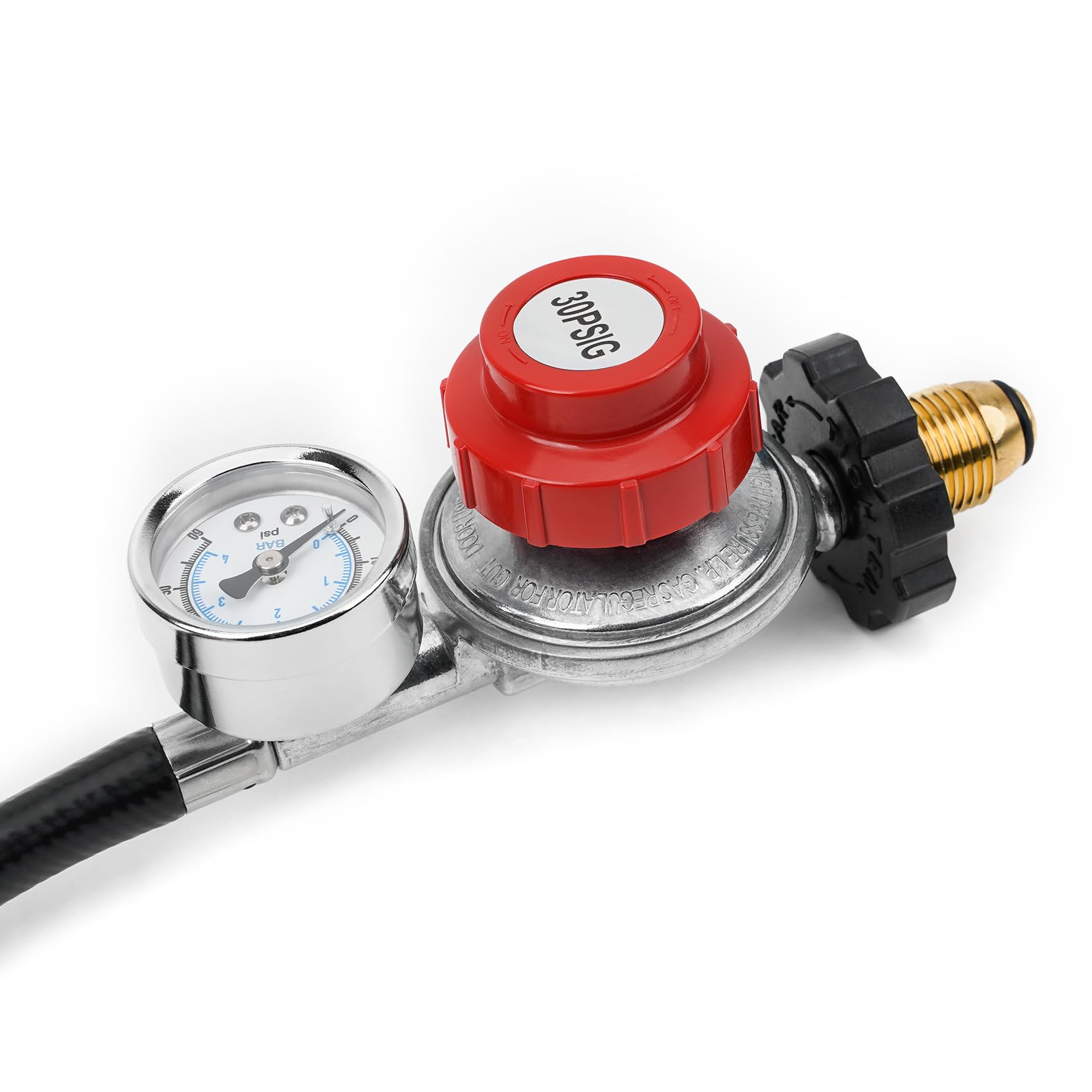 Onlyfire 4Ft High Pressure Adjustable Propane Regulator 0-30 PSI with Gauge POL Connection Hose - Perfect for Gas Grills, Outdoor Fire Pits, Turkey Fryers, Camping Stoves, and Patio Heaters | Ideal for Backyard BBQs, Tailgating & Outdoor Cooking
