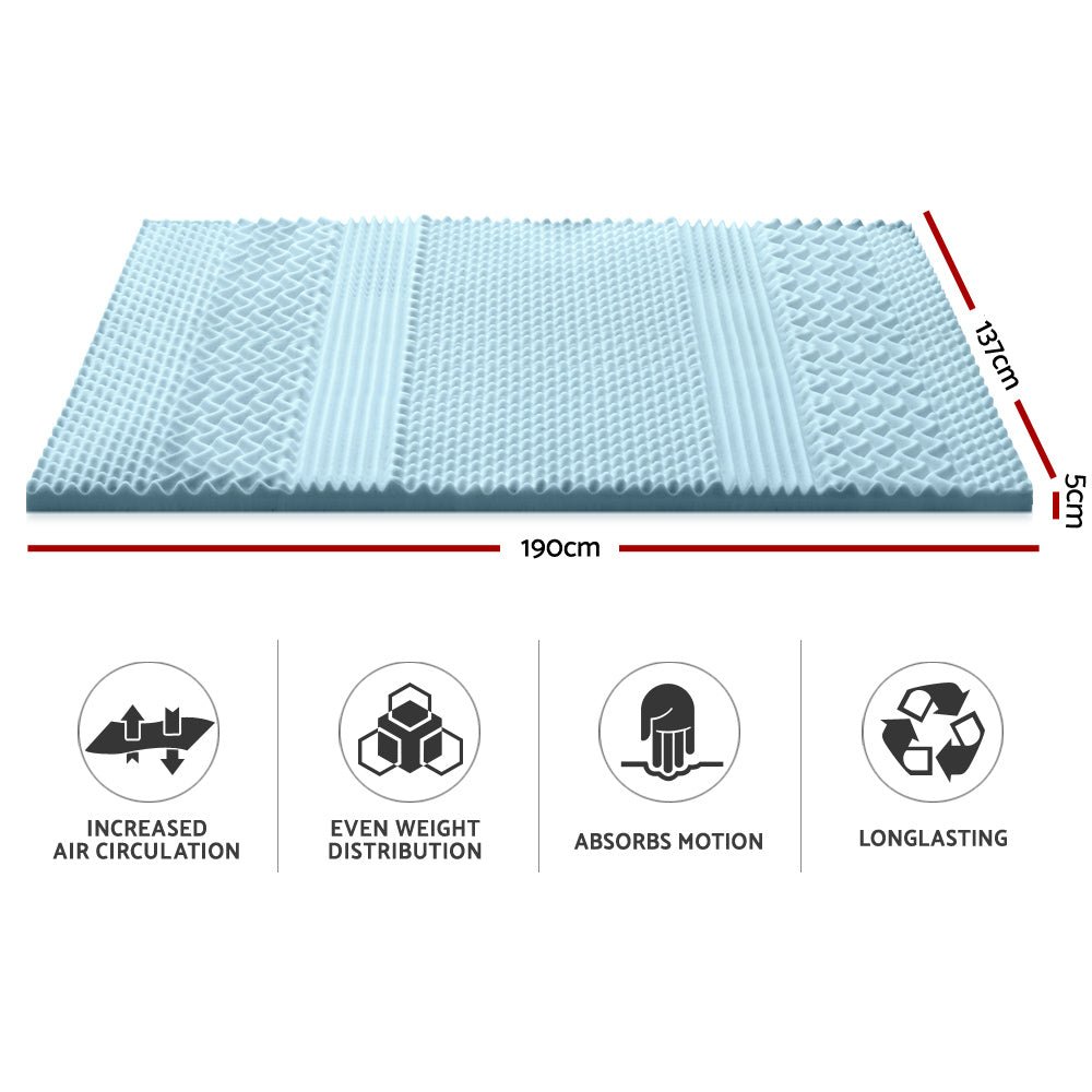 7-Zone Cool Gel Memory Foam Mattress Topper with Bamboo Cover - 5cm Thick Double Size for Back Pain Relief & Pressure Relief - Perfect for Hot Sleepers, Side Sleepers & Couples - Bedroom, Guest Room & Dorm Essentials