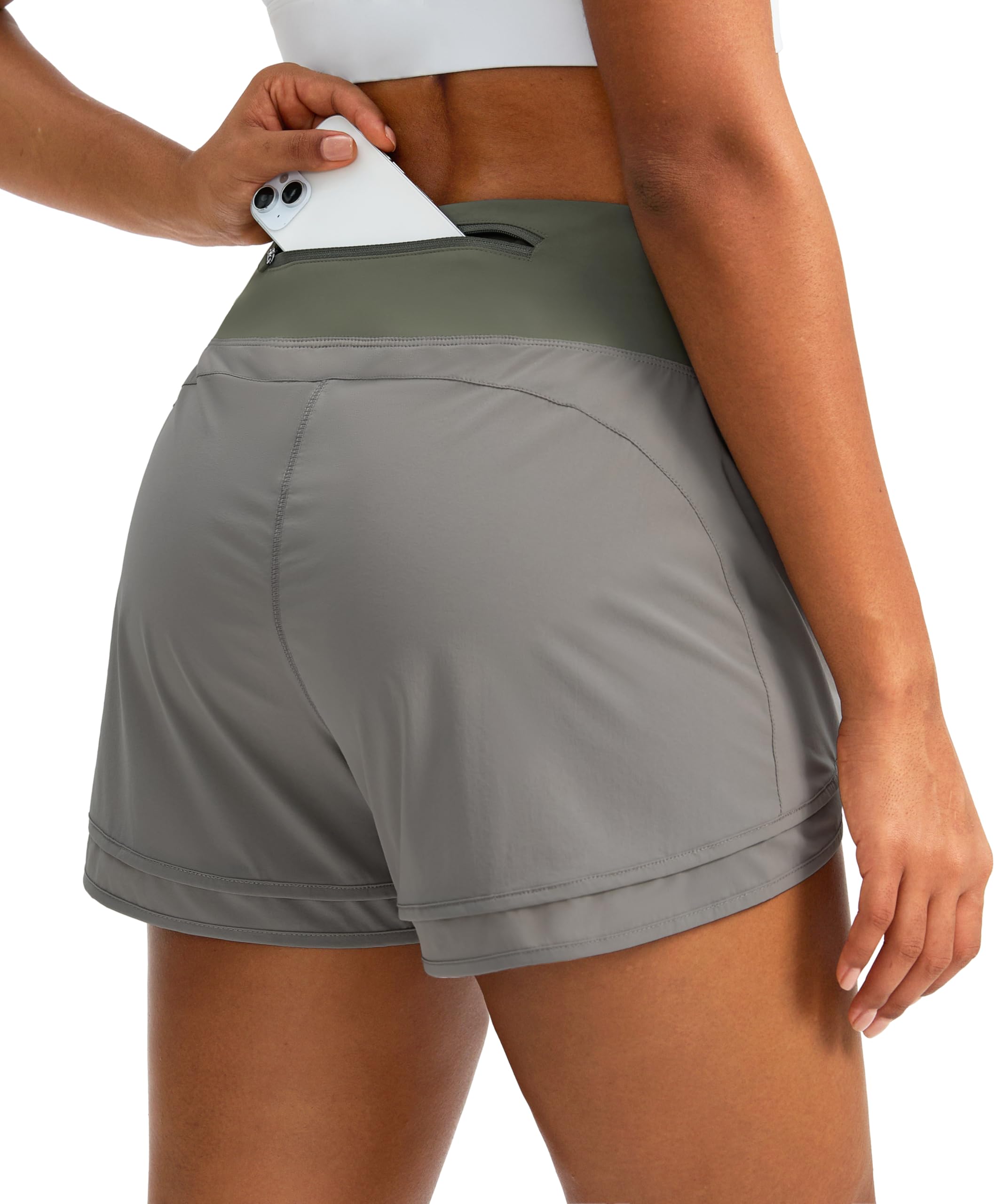 High Waisted Running Shorts for Women - 3 Inch Quick-Dry Gym Workout Athletic Shorts with Zipper Pocket - Perfect for Jogging, Yoga & Outdoor Sports