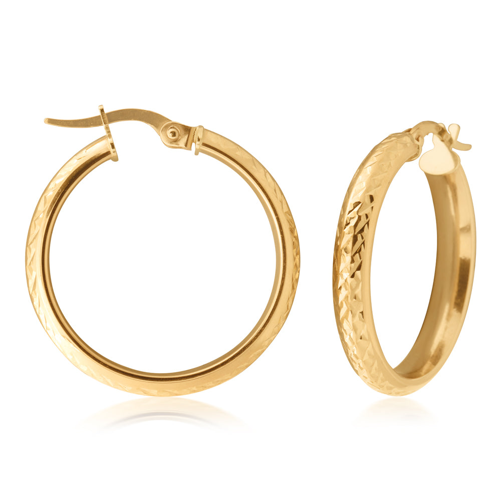 9ct Yellow Gold 20mm Diamond Cut Hoop Earrings for Women - Elegant Everyday Jewelry Gift for Her - Perfect for Parties, Weddings & Special Occasions