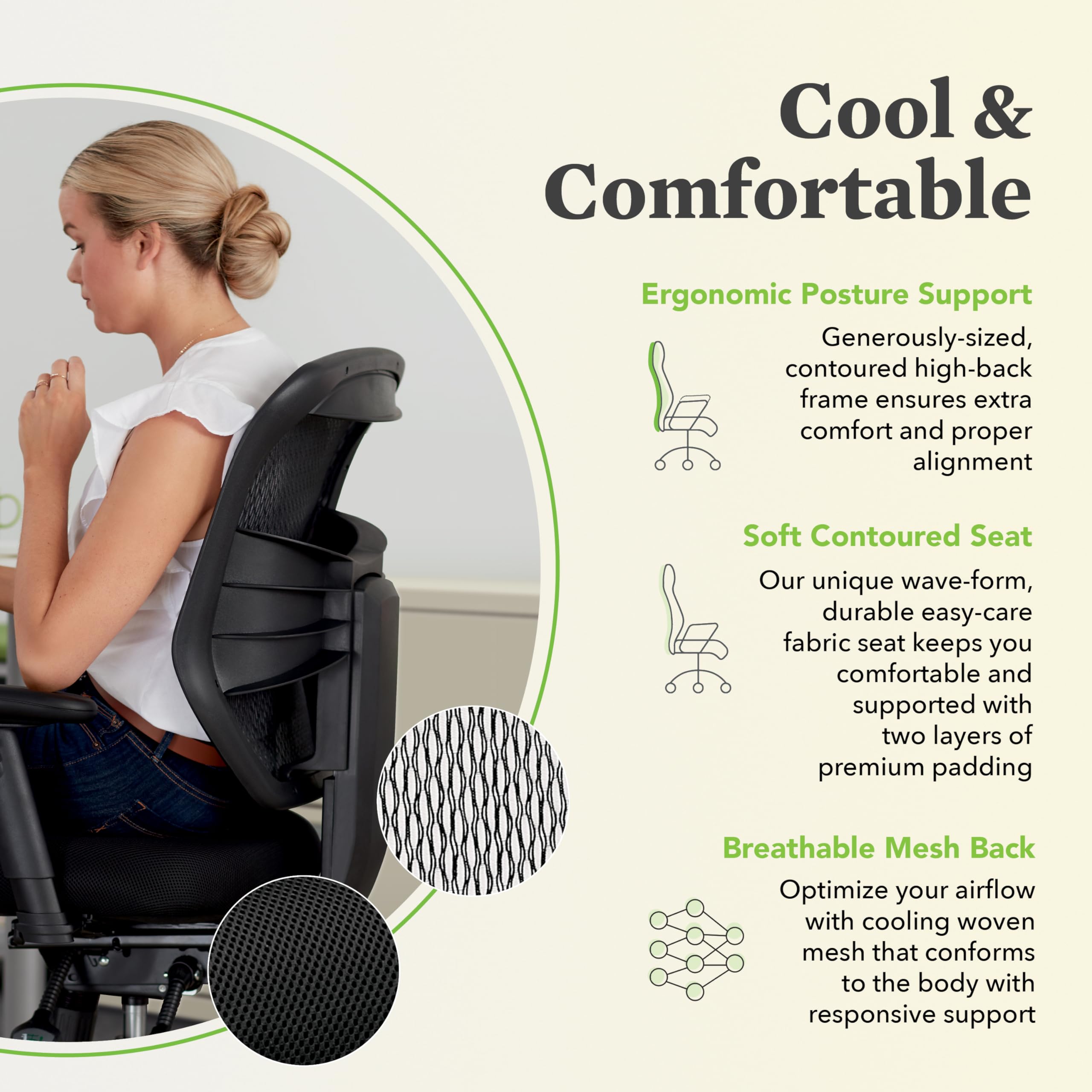 HON Prominent High Back Ergonomic Office Chair - Adjustable Mesh Desk Chair with Wheels, Arms & Synchro-Tilt Recline - Comfortable Swivel Chair for Home Office & Long Hours - Black - Perfect for Work from Home & Professional Workspaces