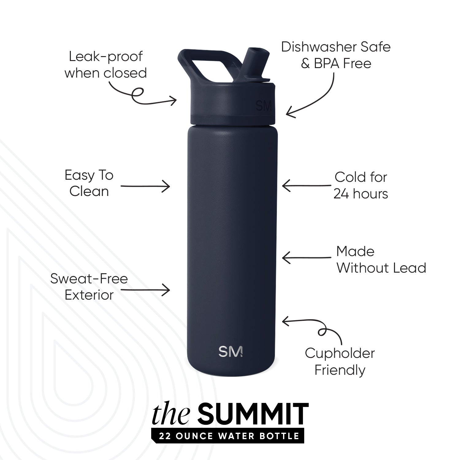 Summit Insulated Stainless Steel Water Bottle with Straw Lid - Leakproof, BPA-Free, 24oz - Perfect for Gym, Hiking & Outdoor Activities