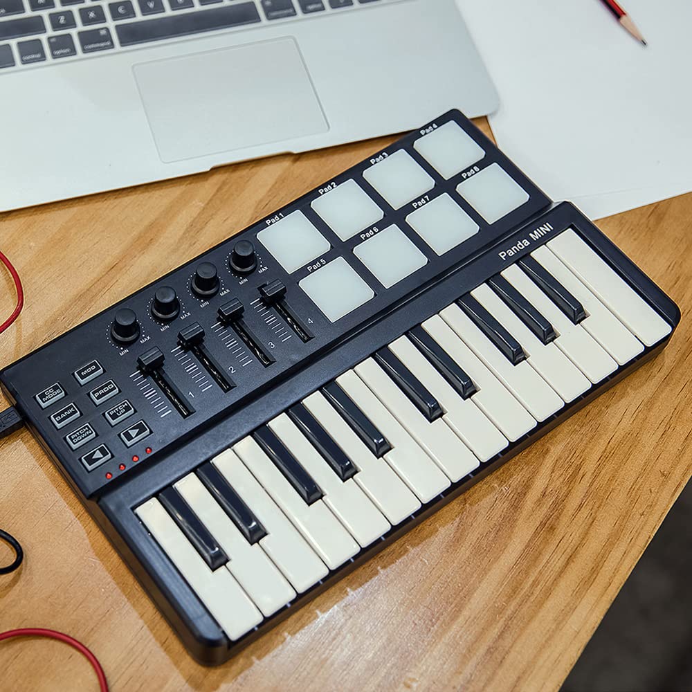 Portable 25-Key Mini MIDI Controller with Drum Pads for Music Production