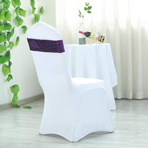 10 Pack Purple Metallic Spandex Chair Sashes & Bows - Elegant Wedding, Party, Banquet Decorations - Perfect for Chair Backs, Table Settings & Venue Decor - Ideal for Bridal Showers, Baby Showers & Anniversary Celebrations - Great for Home Decor, Birthday Parties and Special Events