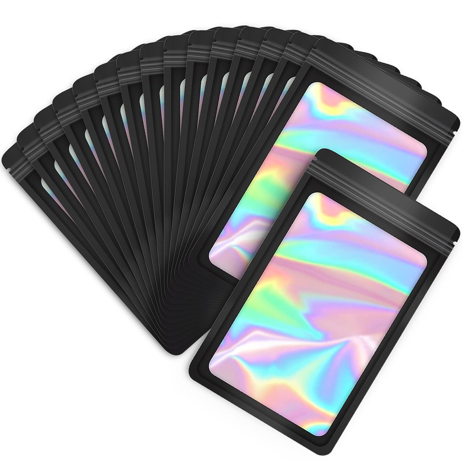 100-Pack 4×6 Inch Resealable Mylar Bags - Holographic Stand-Up Pouches for Jewelry, Candy, Food Samples, Party Favors & Small Business Packaging (Black) | Perfect for Gift Packaging, Retail Display & Bulk Storage