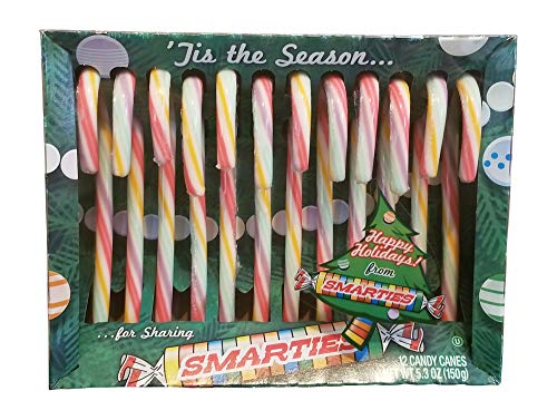 Smarties Candy Canes - 'Tis the Season Holiday Treat (12 Count) - Perfect for Christmas Stocking Stuffers, Party Favors & Festive Gift Giving