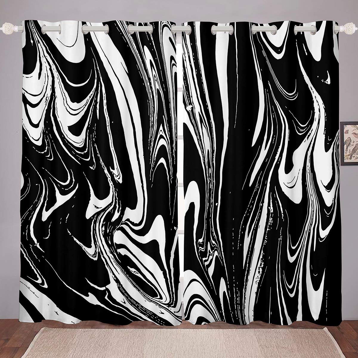 Erosebridal White & Black Marble Window Curtains for Kids & Teens - Gold Glitter Tie-Dye Abstract Art Panels (84x84 Inches) - Perfect for Bedroom, Dorm & Playroom Decor