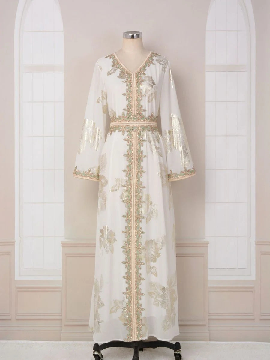Elegant Eid Bronzing Caftan Kaftan Dress for Women - Luxury Evening Party Gown for Celebrations & Special Occasions | Perfect for Eid, Weddings, and Formal Events