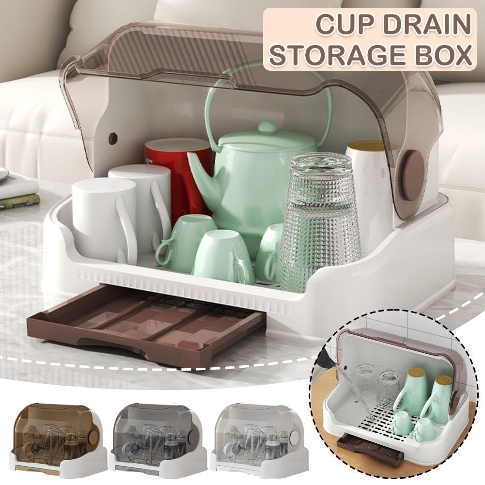 Baby Bottle Drying Rack with Cover & Removable Drain Tray - Portable Countertop Organizer for Toddler Bottles, Pacifiers & Accessories - Space-Saving Nursery Storage Solution (Gray) - Perfect for Breastfeeding Moms & Daycare Use