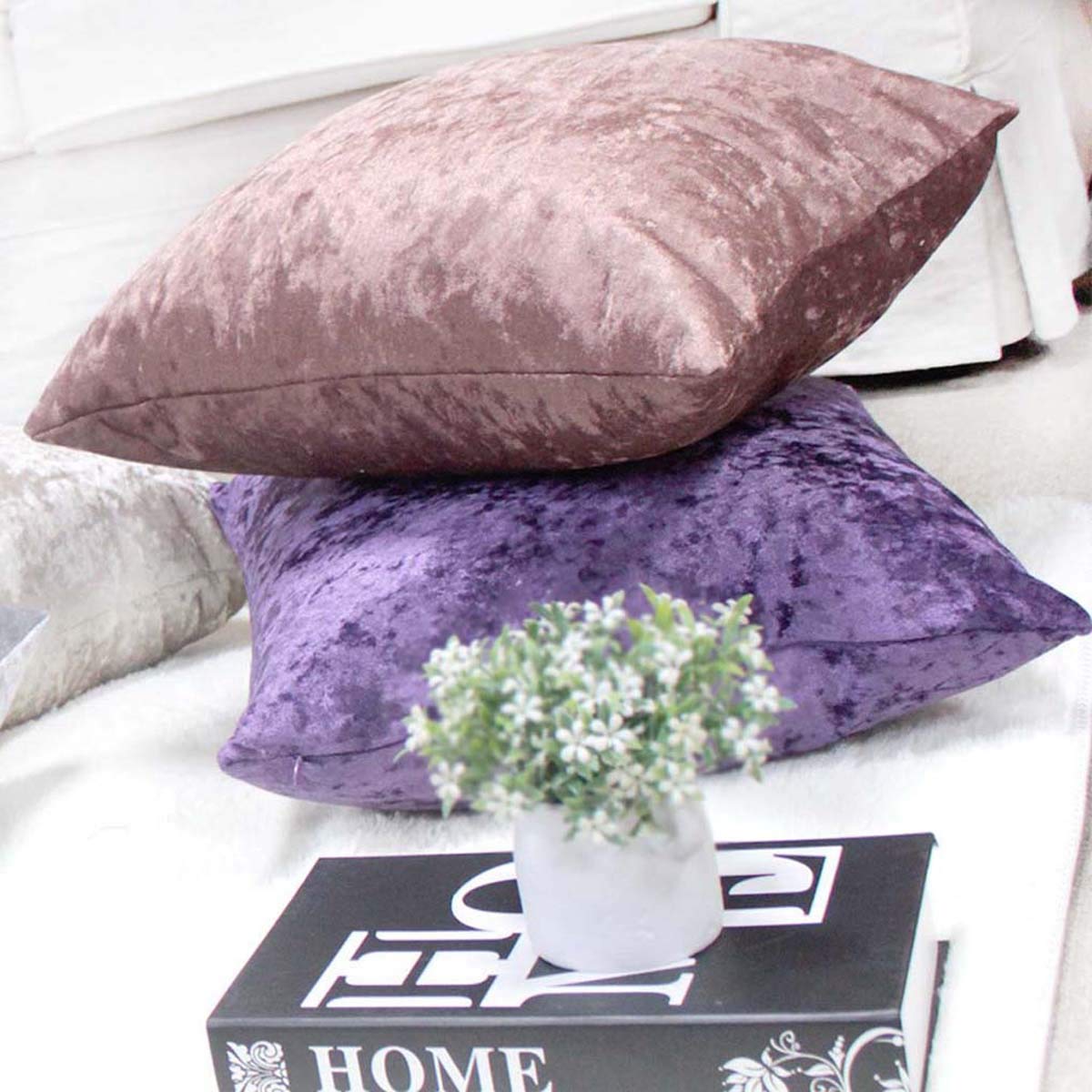Premium Crushed Velvet Throw Pillow Covers Set of 2 - 20x20 Inch Soft Decorative Square Pillow Cases for Couch, Sofa, Bed & Car - Solid Silver Grey - Cozy Home & Office Decor