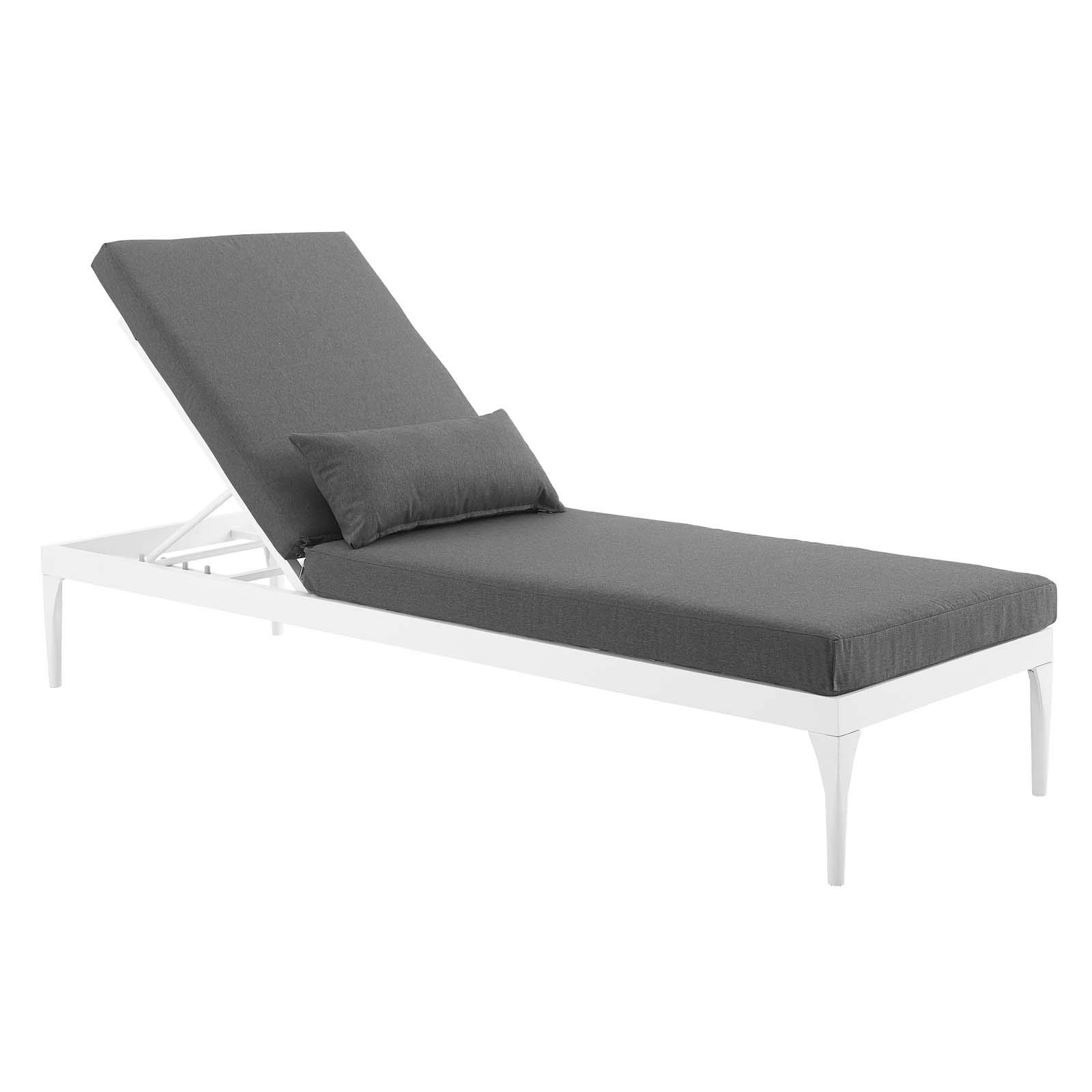 Modway Perspective Aluminum Outdoor Patio Chaise Lounge Chair with Cushions - White & Charcoal - Weather-Resistant Poolside & Backyard Relaxation Furniture