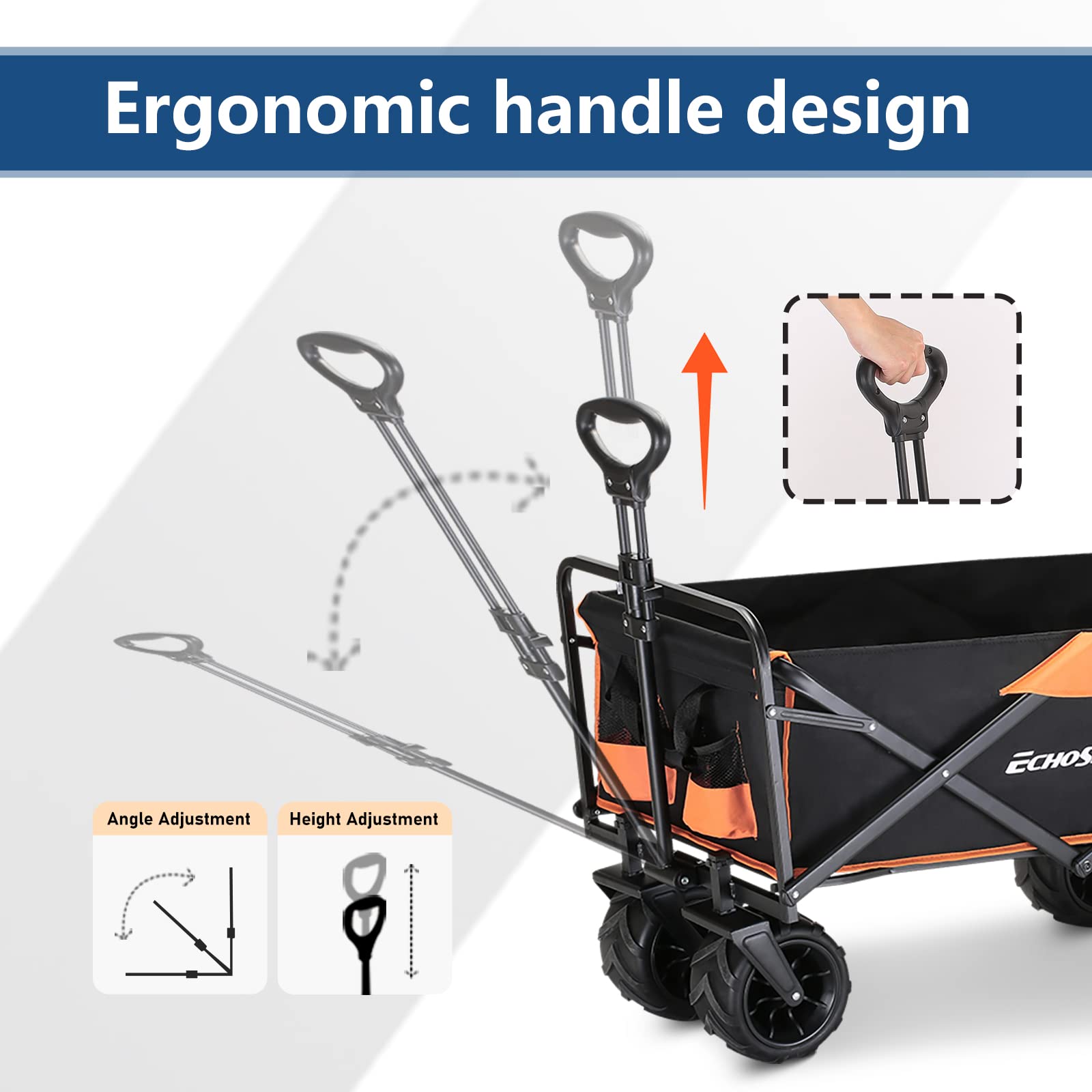 EchoSmile Heavy Duty 350 Lbs Capacity Collapsible Wagon - Foldable Utility Cart with Big All-Terrain Wheels for Camping, Grocery Shopping, Beach Trips & Outdoor Sports | Portable Folding Wagon for Picnics, Tailgating & Kids Activities