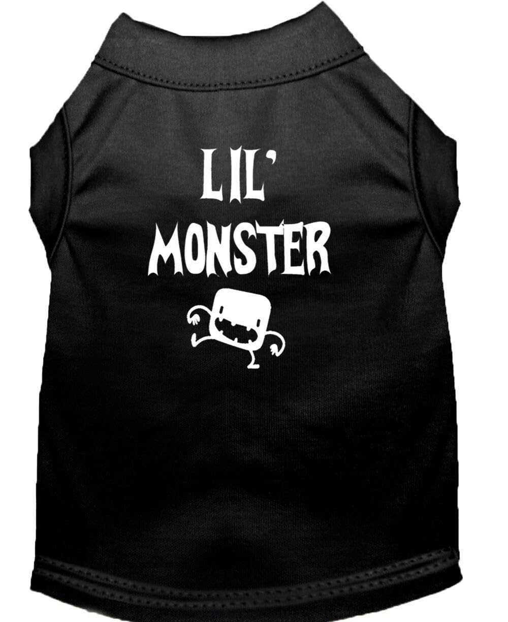 Halloween Pet Dog & Cat Shirt - 'Lil Monster' Screen Printed Black Costume for Small Pets (3-6 lbs) | Fun Holiday Outfit for Trick-or-Treating & Pet Parties