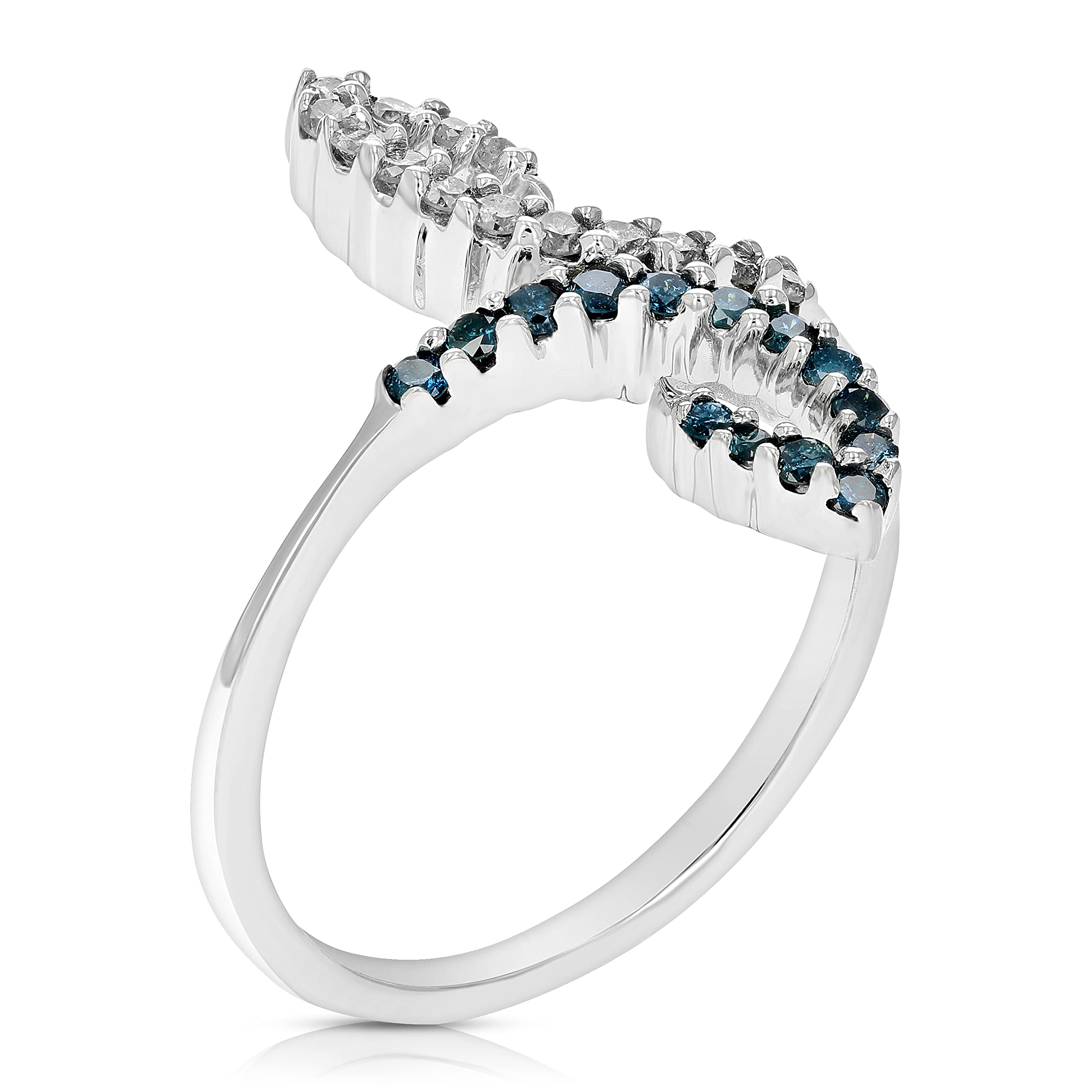 2/5 CTTW Blue Diamond Ring - 10K White Gold Round Cut Size 7 - Perfect for Engagement, Wedding, Anniversary & Special Occasions