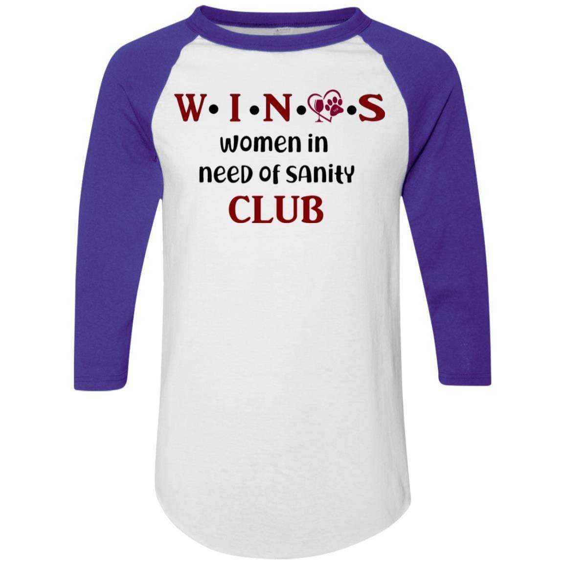 WineyBitches.Co WINOS Club Colorblock Raglan Jersey with Burgundy Lettering - Perfect for Wine Tasting Parties, Girls' Night Out & Casual Wear