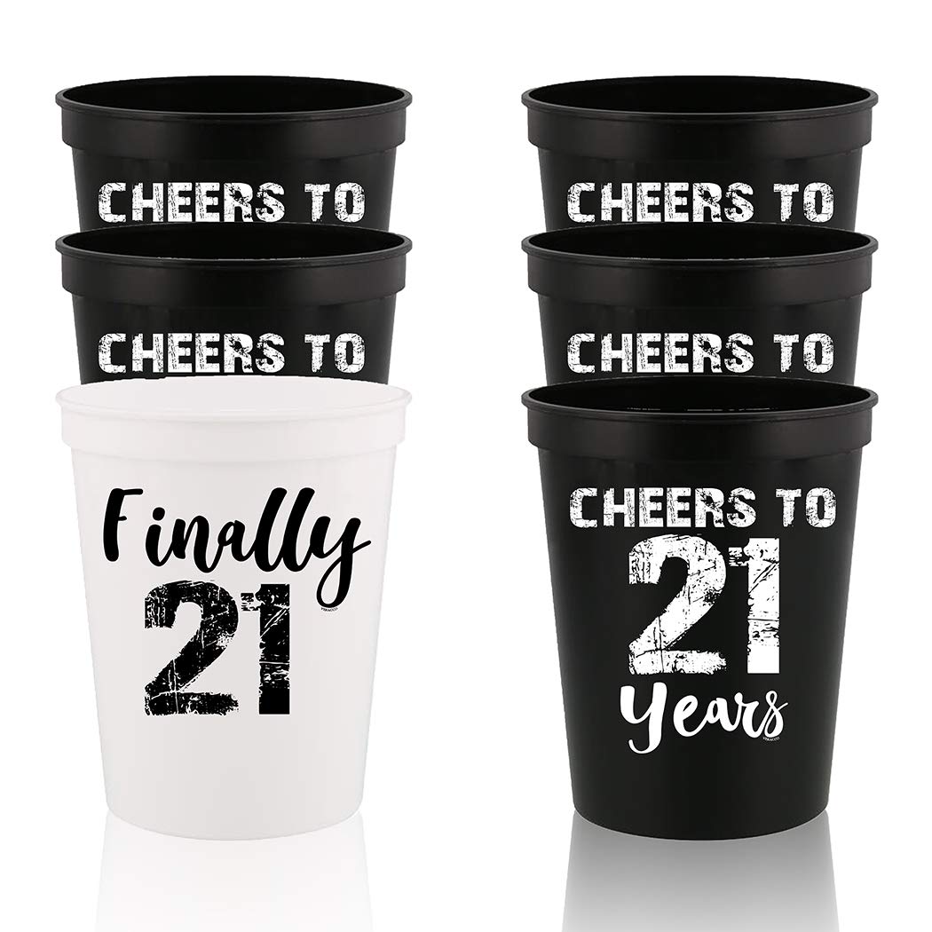 Veracco 21st Birthday Party Cups - Funny 21st Birthday Gag Gifts for Men, 12-Pack Stadium Cups in White/Black - Perfect for 21st Birthday Celebrations, Bachelor Parties & College Events
