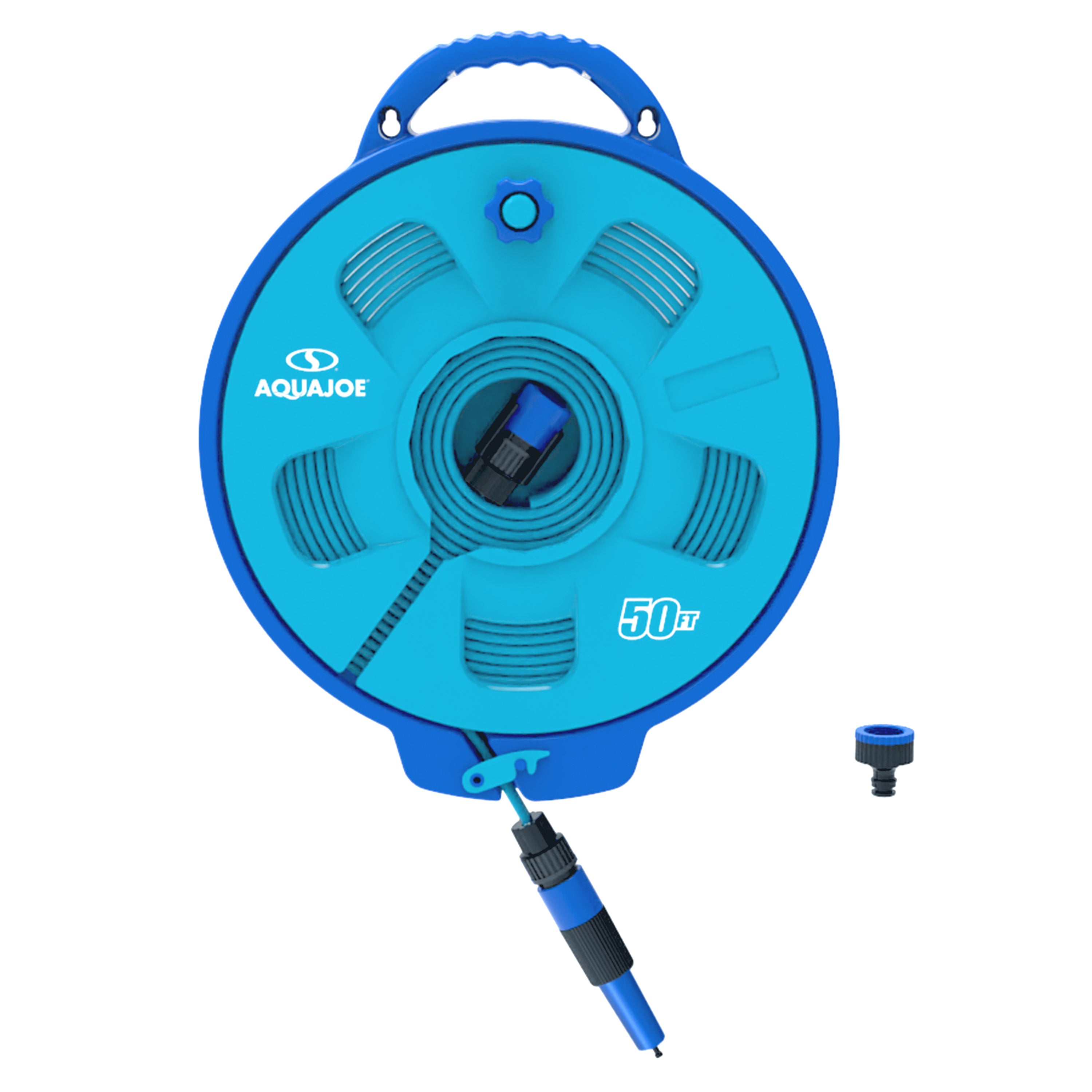 Aqua Joe AJRH50 Heavy Duty 50ft Rigid Hose with Reel and Nozzle - Durable Garden Hose for Watering, Washing Cars & Outdoor Cleaning