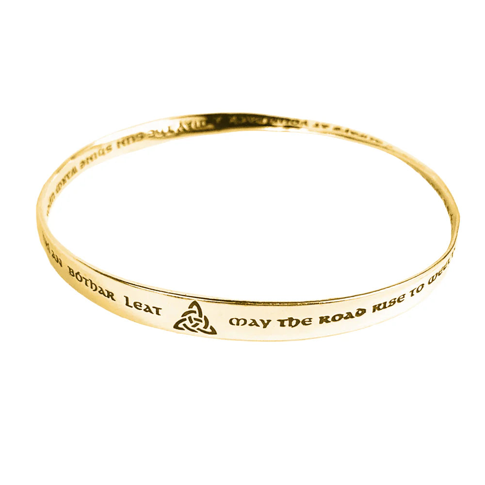 14K Gold Irish Blessing Mobius Bangle Bracelet - May the Road Rise to Meet You - Elegant Celtic Jewelry for Women - Perfect for St. Patrick's Day, Weddings & Special Occasions
