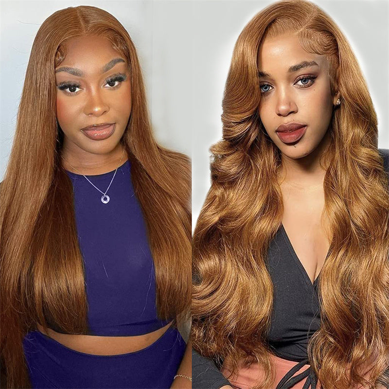 Eullair Chestnut Brown Lace Front Human Hair Wig with Pumpkin Spice Highlights - Perfect for Dark Skin Women | Natural Look for Everyday Wear & Special Occasions