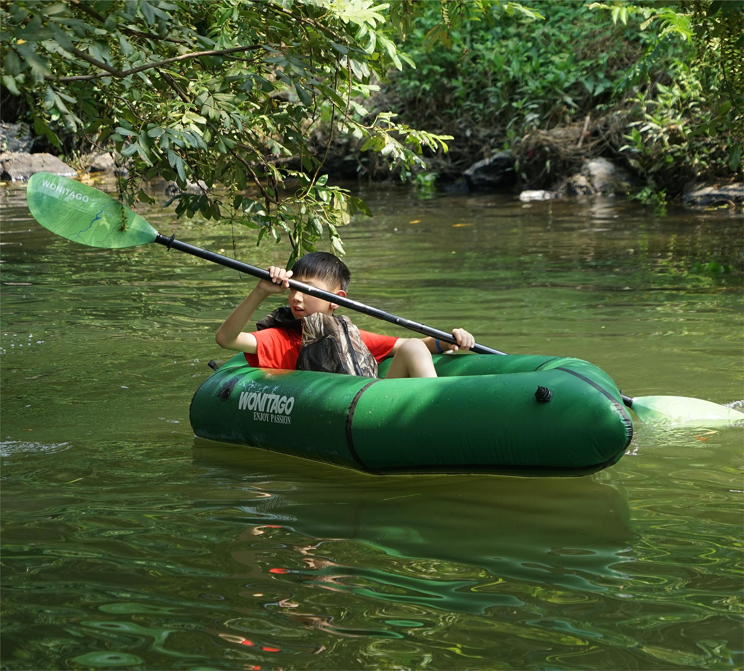 **TPU Inflatable Packraft Kayak - 1 Person Lightweight Pack Raft for Adults & Kids, Portable Dinghy with Soft Seat for Fishing, Adventure & Flat Water Rafting | Easy Rapid Inflation for Camping, Hiking & Outdoor Exploration**