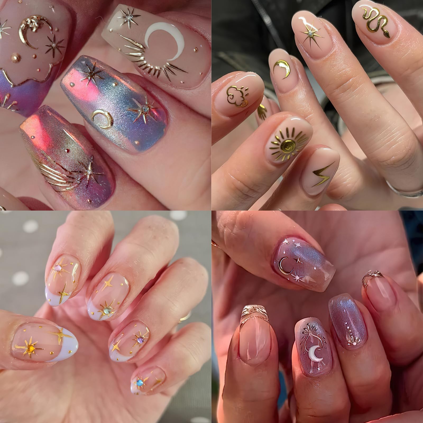 5D Embossed Retro Gold Nail Art Stickers - Luxury Sun Moon Star Nail Decals, Self-Adhesive Jewelry Nail Accessories for Women DIY Manicure | Perfect for Parties, Weddings, and Special Occasions