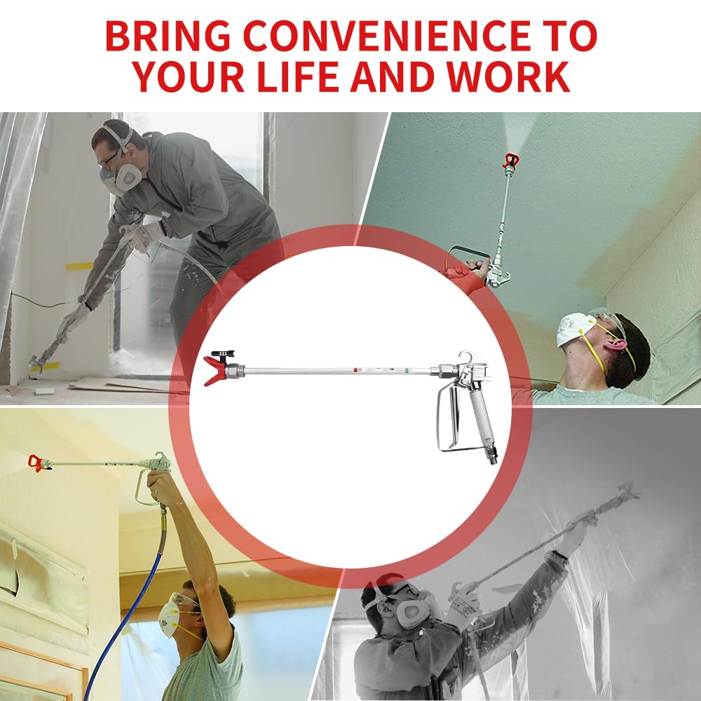 3600 PSI High-Pressure Airless Paint Sprayer Gun with Nozzle Guard, 5 Spray Tips & Filters, 16-Inch Extension Pole (211, 313, 415, 517, 623) – Perfect for Home Renovation, Furniture Painting, and Exterior Wall Projects