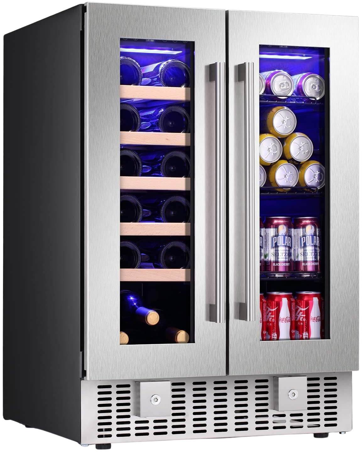 Antarctic Star W515 24 Inch 2 Door Dual Zone Beverage Refrigerator with Digital Temperature Control - Perfect for Wine, Beer, and Soda Storage in Home Bars, Offices, and Restaurants