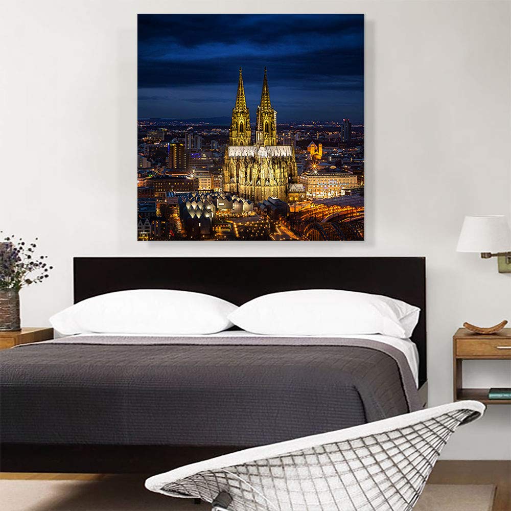ARTCANVAS Cologne Cathedral Germany Canvas Art Print - Stretched Framed Wall Painting, Giclee Poster Home Decor (36x36 Inches, 1.5