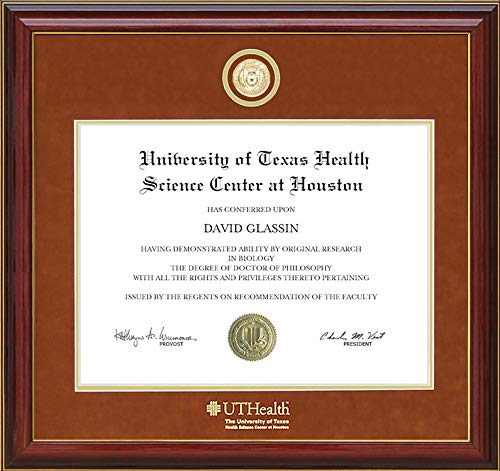 Premium UTHealth Diploma Frame with Gold School Medallion - Display Your Achievement in Style | Perfect for Graduation Gifts & Office Decor