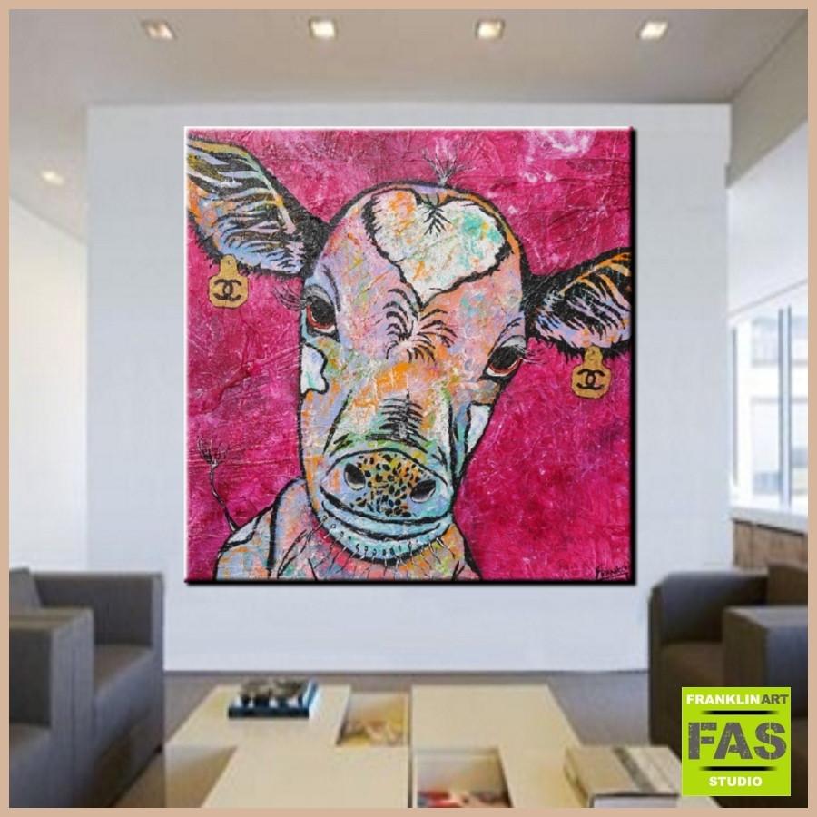 Mini Moo Moo Bobby 120cm x 120cm Pink Cow Wall Art Painting - Perfect for Nursery Decor, Kids Room, or Farmhouse Style Home