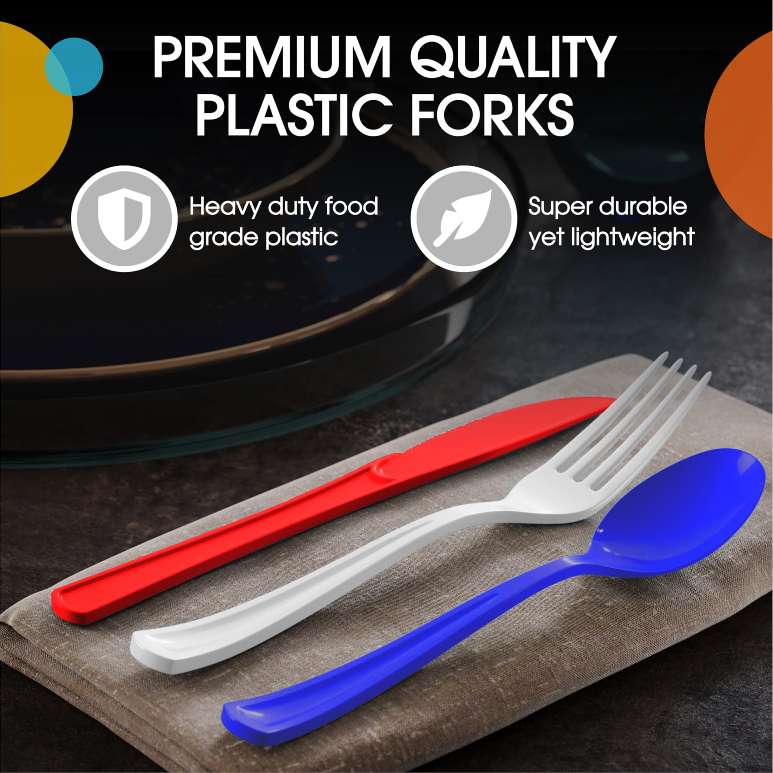 150-Piece Heavy Duty Patriotic Plastic Cutlery Set - 50 Forks, 50 Knives & 50 Spoons - Disposable Flatware for 4th of July BBQs, Picnics, Memorial Day Parties & Patriotic Events