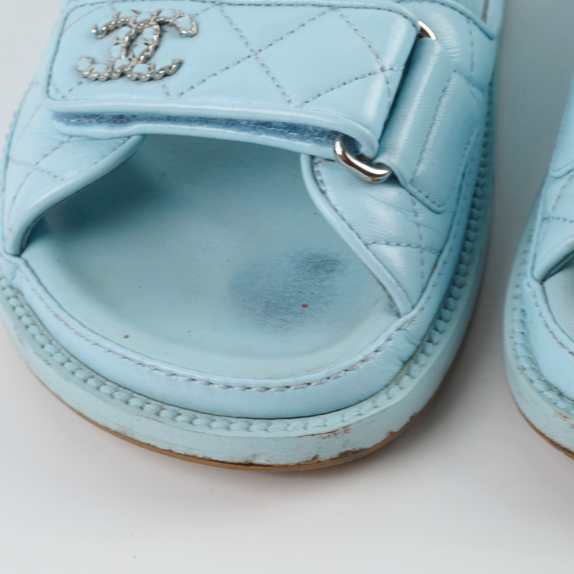 Chanel Blue Leather Sandals Women Size 36 - Comfortable Luxury Designer Shoes for Summer Beach & Casual Outings