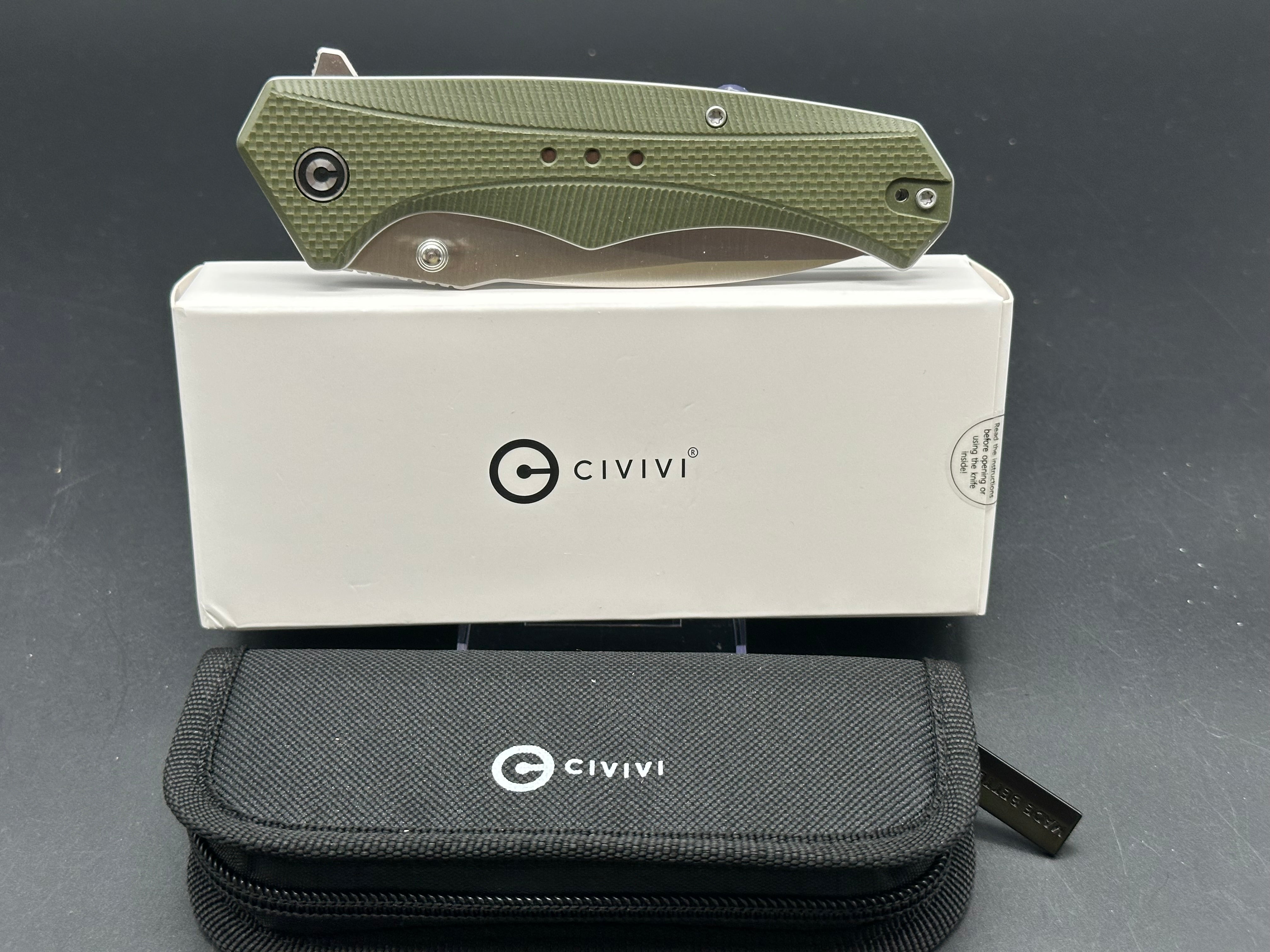 CIVIVI PHOTONIX Folding Pocket Knife - OD Green Coarse G10 Handle, 14C28N Steel Plain Edge with Satin Finish - EDC, Camping, Hiking & Outdoor Survival Tool
