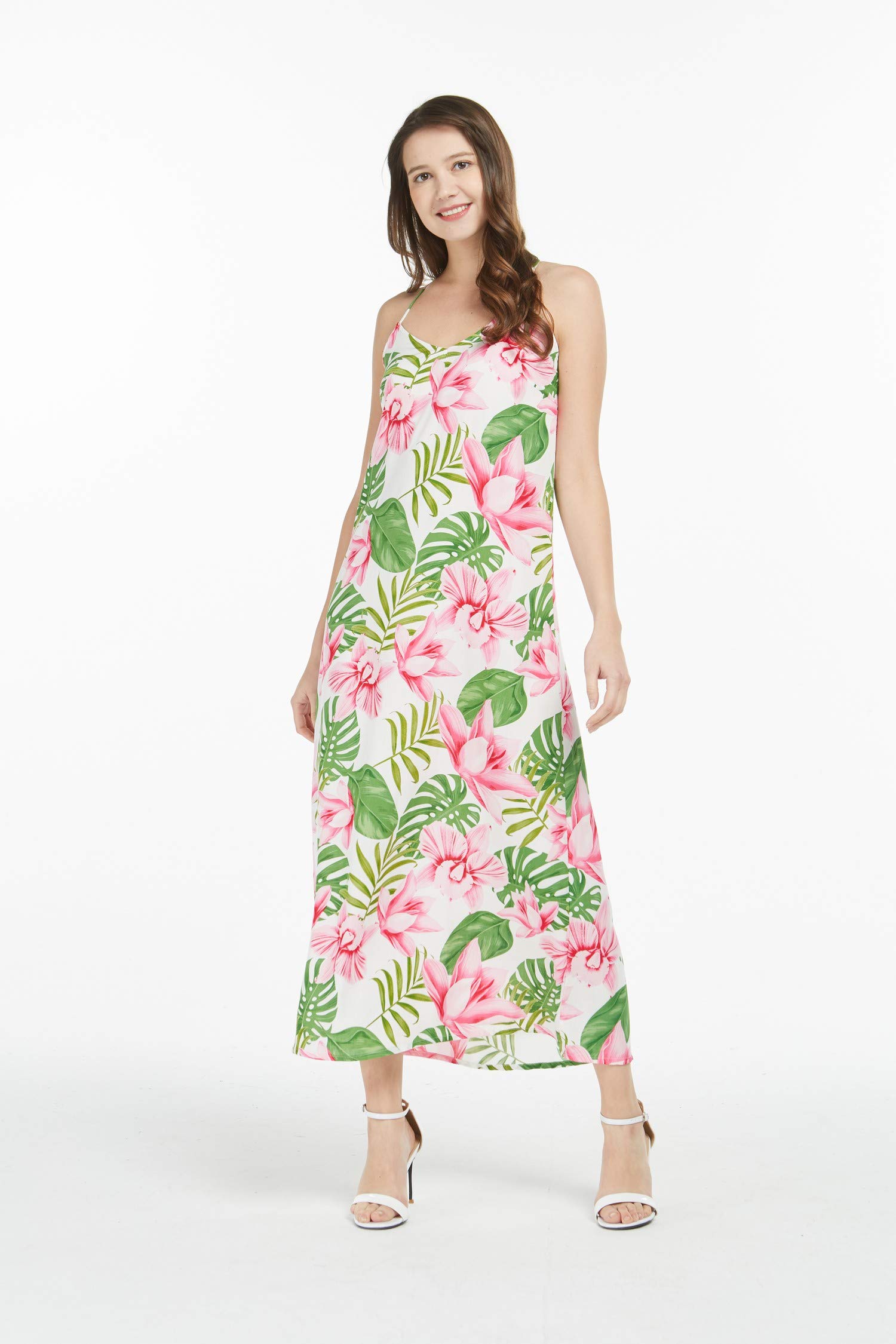 Women's Floral Hawaiian Luau Maxi Dress - Blue Hibiscus Print Sweetheart Neckline for Beach Parties, Summer Vacations & Tropical Events