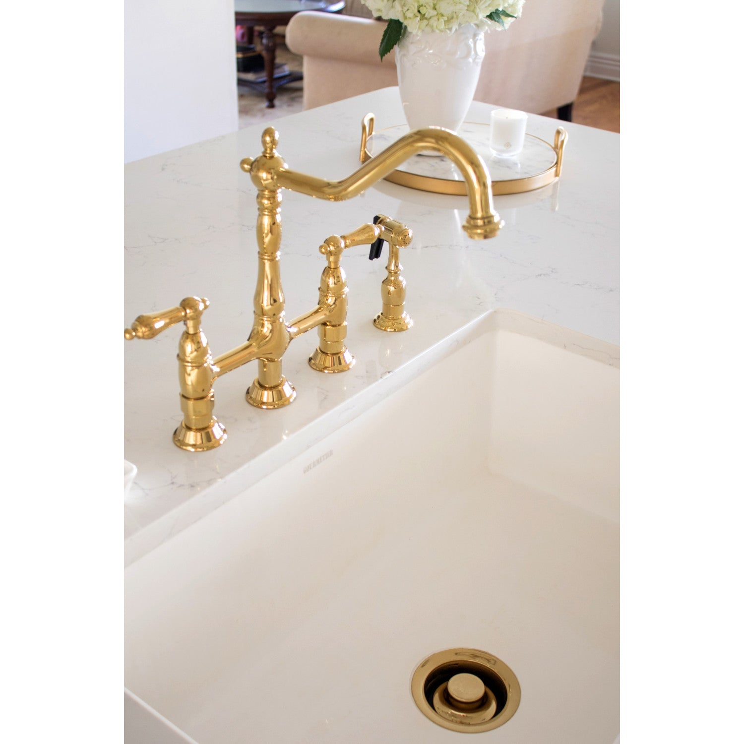 Arcticstone GKFA301810BC 30 Inch White Farmhouse Kitchen Sink - Solid Surface Apron Front Single Bowl with Strainer, Matte Finish | Perfect for Rustic & Modern Kitchens