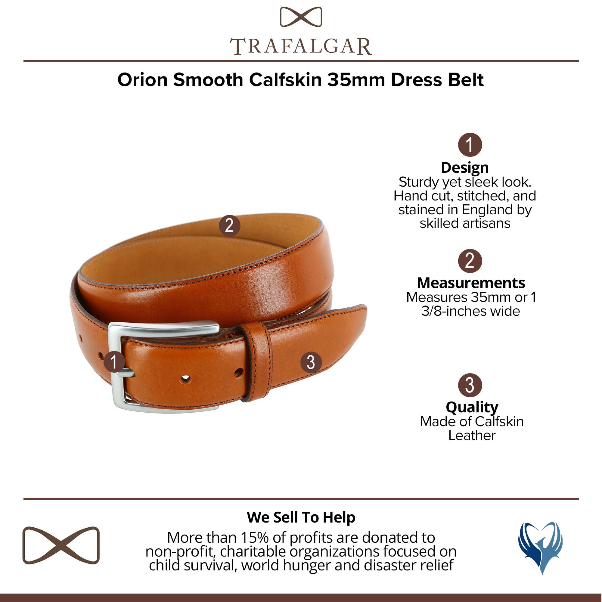 Trafalgar Men's Calfskin Dress Belt - 1 3/8 Inch Wide (35mm) Genuine Leather Formal Belt - The Orion Collection - Perfect for Business Attire, Office Wear & Special Occasions