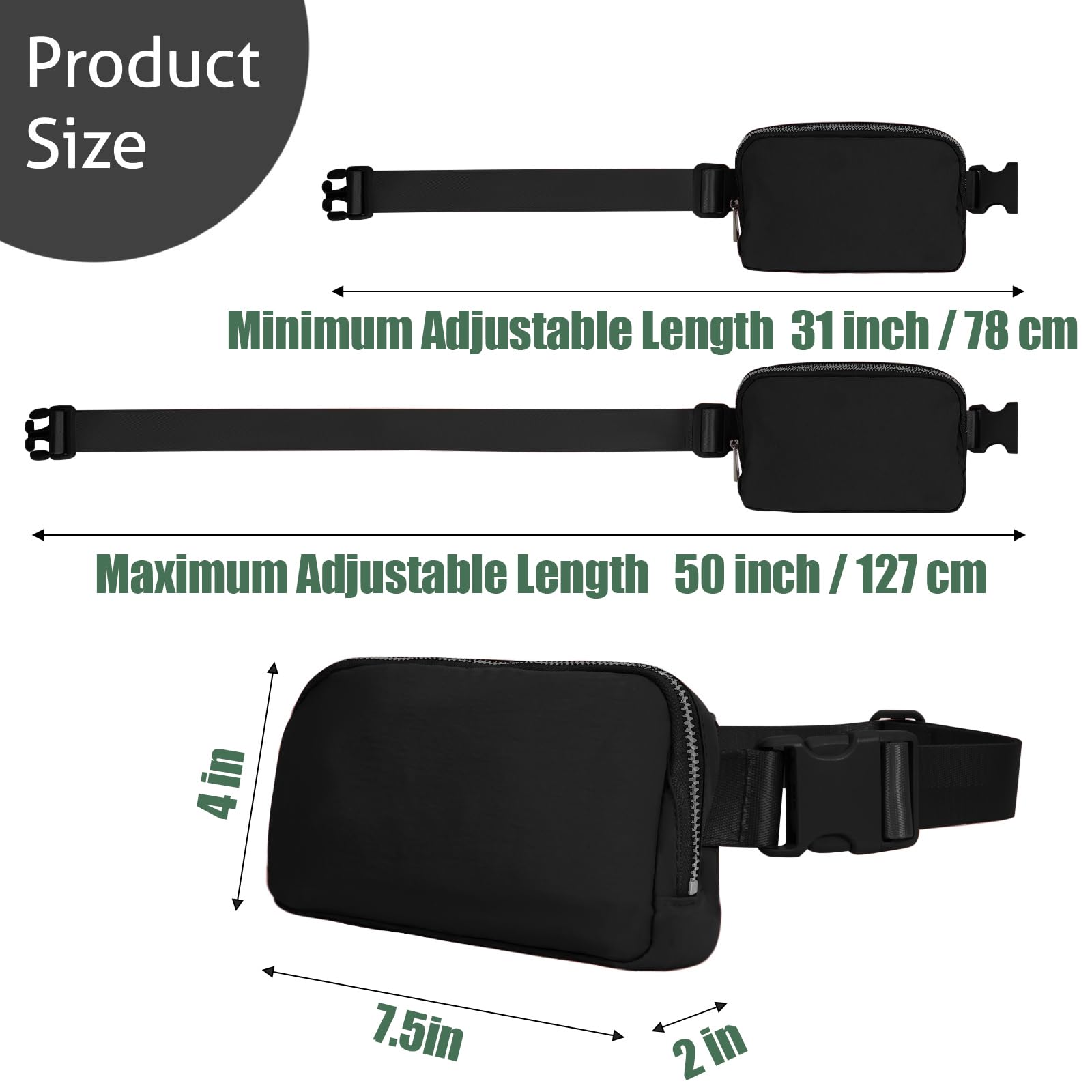 INTINI Everywhere Belt Bag – Slim & Stylish Mini Crossbody Fanny Pack for Women, Adjustable Up to 50 Inch Waist (Small, Black) | Perfect for Travel, Running, Hiking & Everyday Use