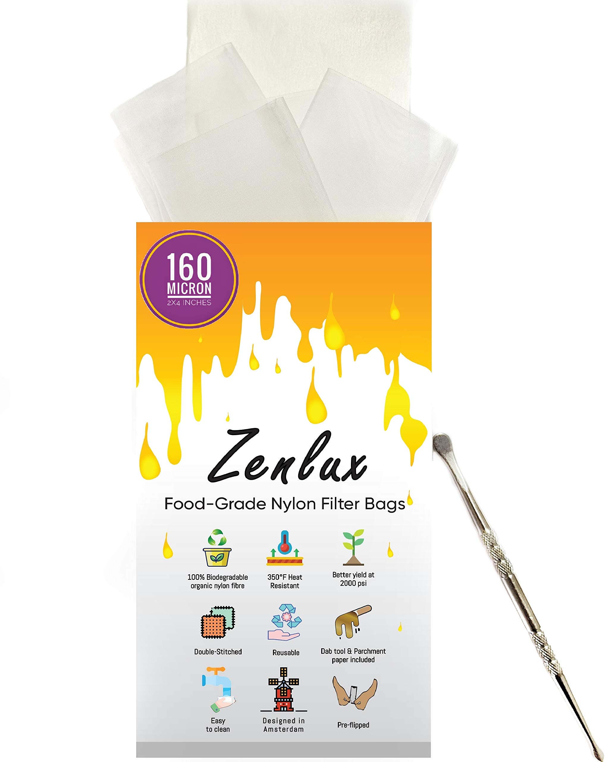 Premium 2x4 Inch Rosin Press Bags 40 Pack with Wax Carving Tool & Parchment Papers - 160 Micron Nylon Filter Bags for Heat Press, Double-Stitched & Reusable - Ideal for DIY Rosin Extraction, Home Cannabis Processing, and Concentrate Production