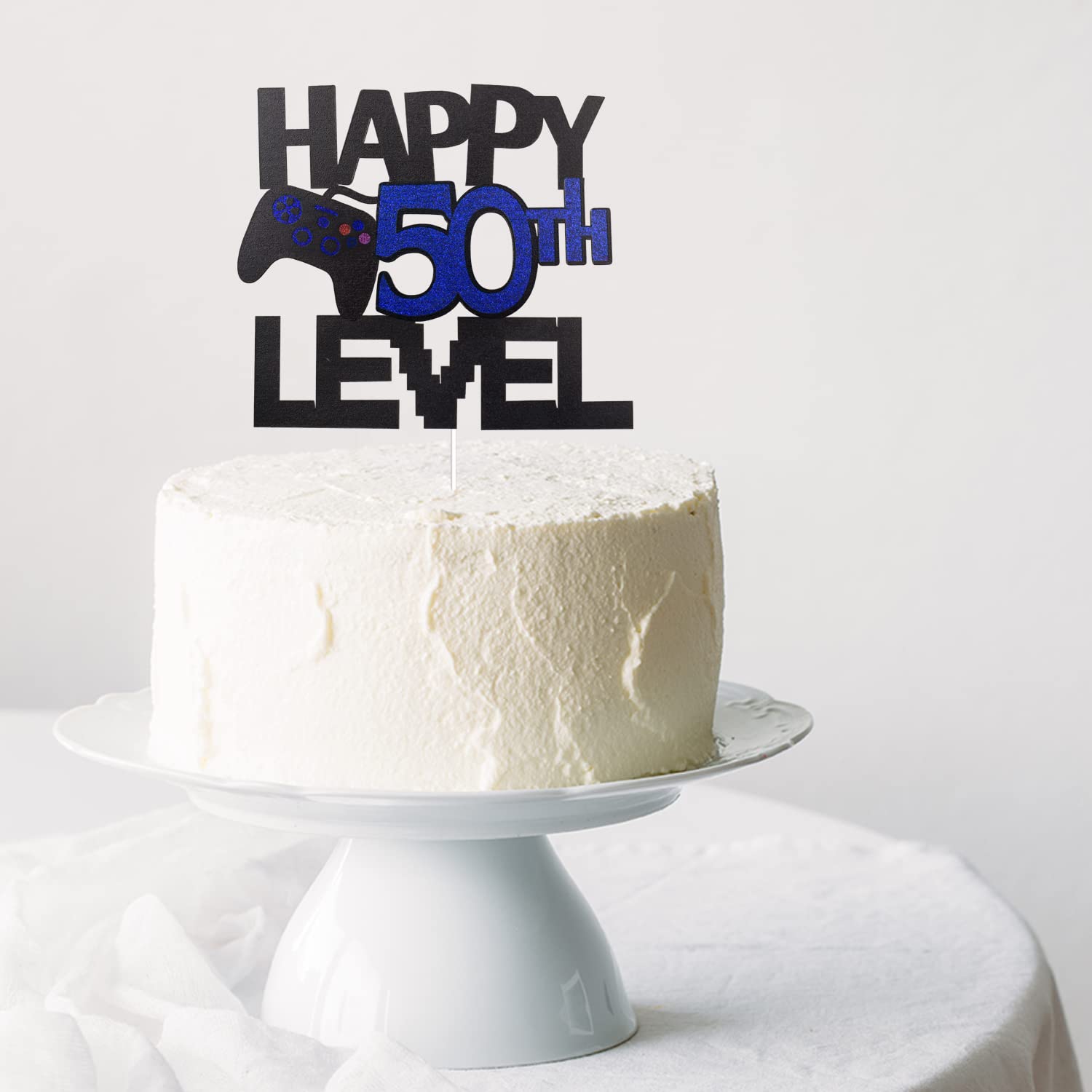 Happy 50th Birthday Video Game Cake Topper - Glitter Gamer Level 50 Unlocked Party Decoration - Perfect for Gaming Themed Birthday Cakes & Anniversary Celebrations