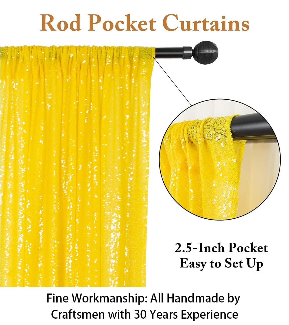 4FTx6FT Yellow Sequin Backdrop for Photo Booth, Wedding, Party & Event Decor | Sparkling Background for Birthday Celebrations, Bridal Showers & Social Media Photos