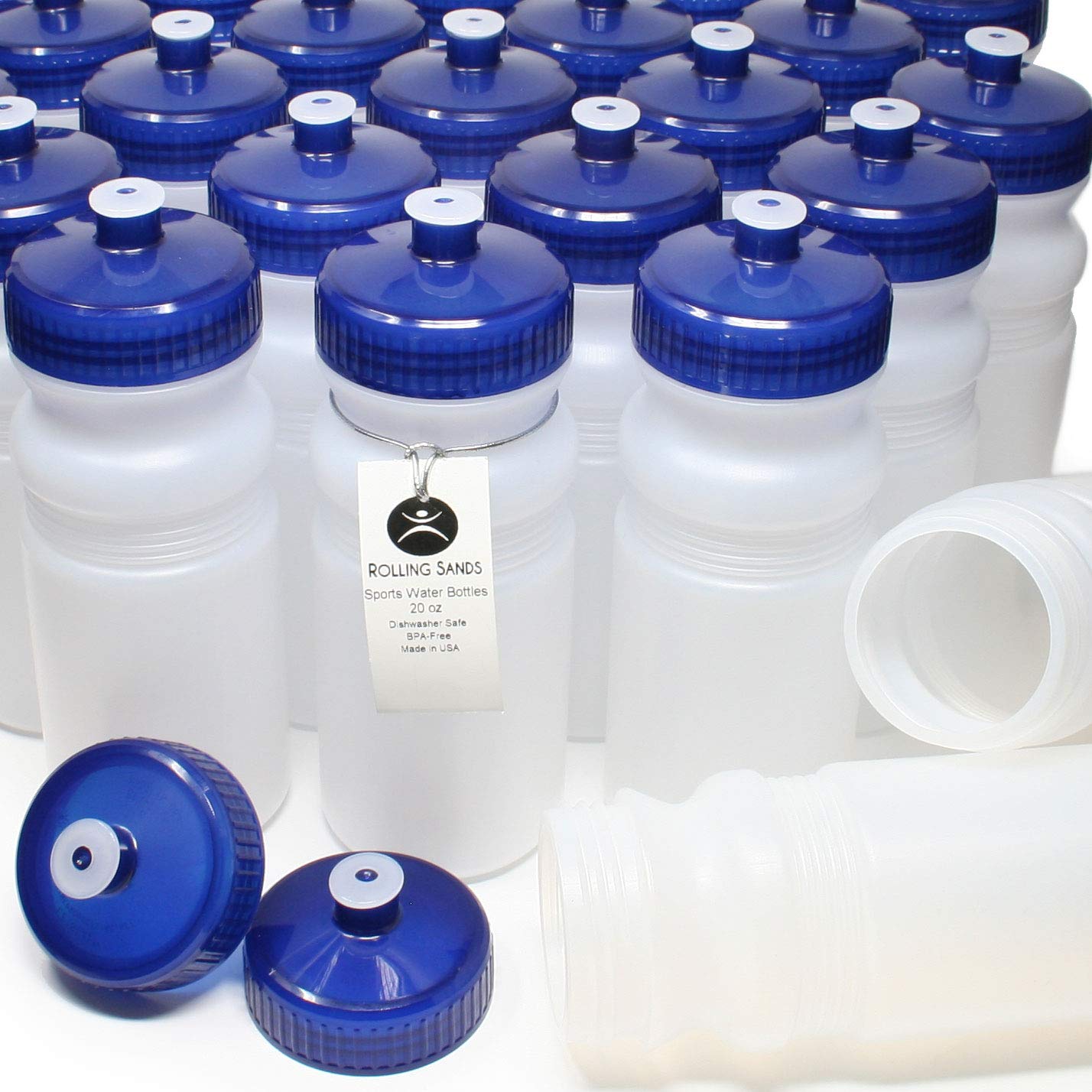 Rolling Sands 20oz Sports Water Bottles 100 Pack - BPA-Free, Dishwasher Safe, Made in USA - Perfect for Gym, Office, School & Outdoor Activities